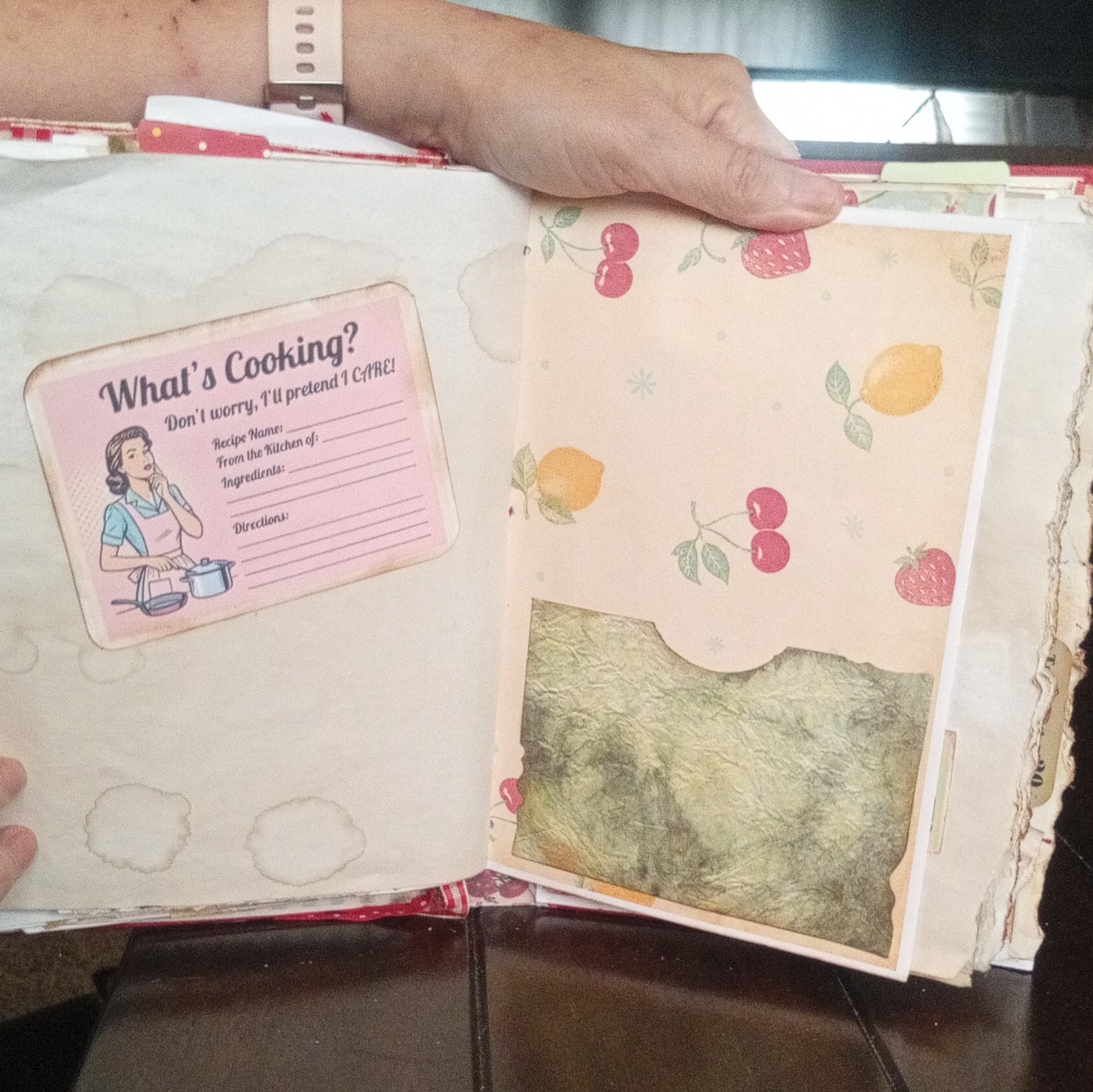 Handmade Kitchen Cookbook Recipe Junk Journal, Red Cover, Cards & Meal Pages
