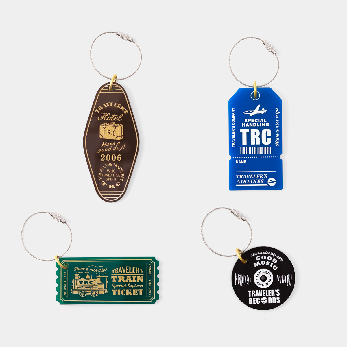 TRAVELER’S FACTORY Acrylic Keychain Record, Train, Hotel, Airline