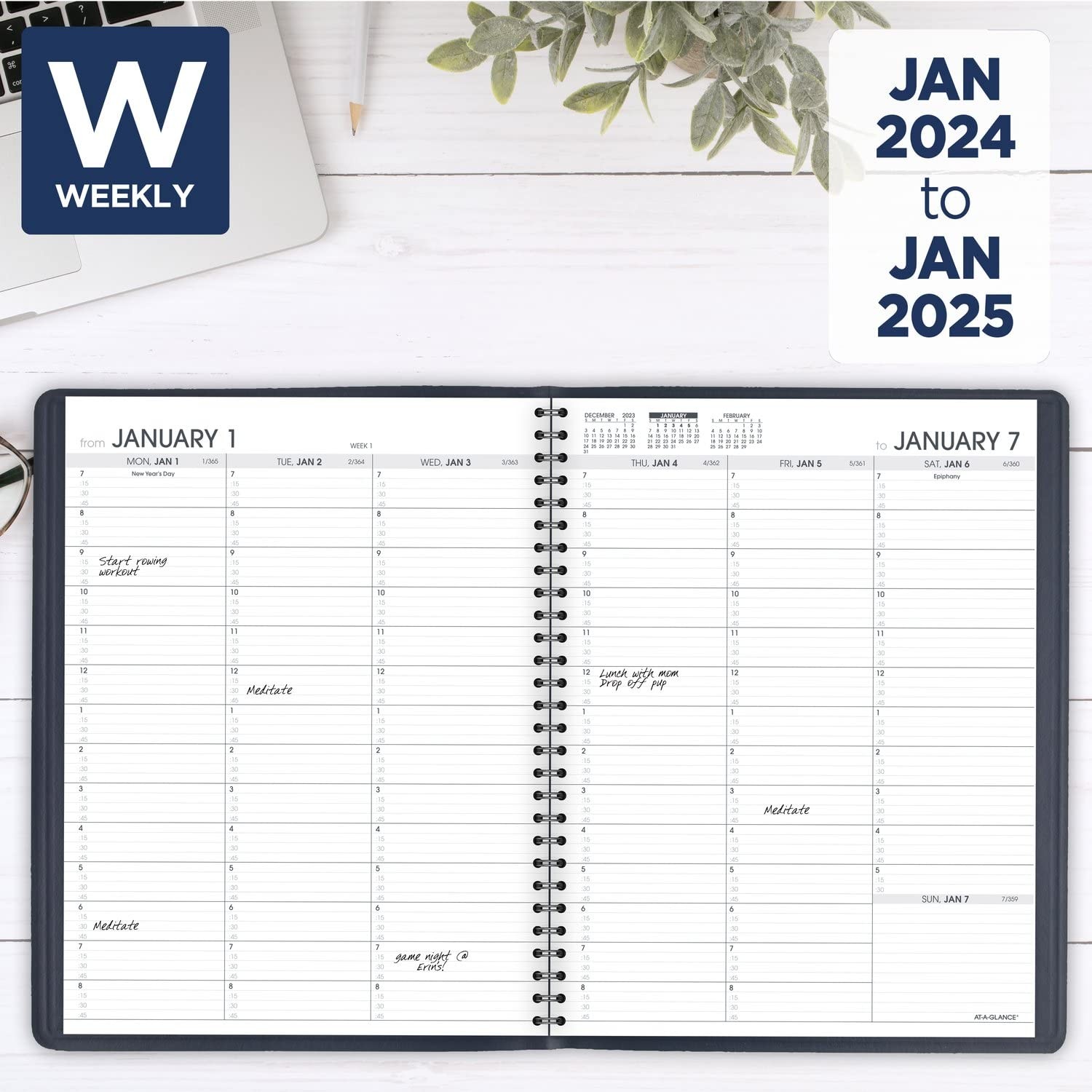 AT-A-GLANCE 2024 Weekly Planner, Quarter-Hourly Appointment Book, 8-1/4″ x 11…