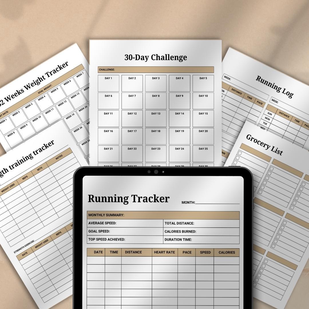 Digital Workout Planner Printable Fitness Tracker Weight Loss Meal Habit Log PDF