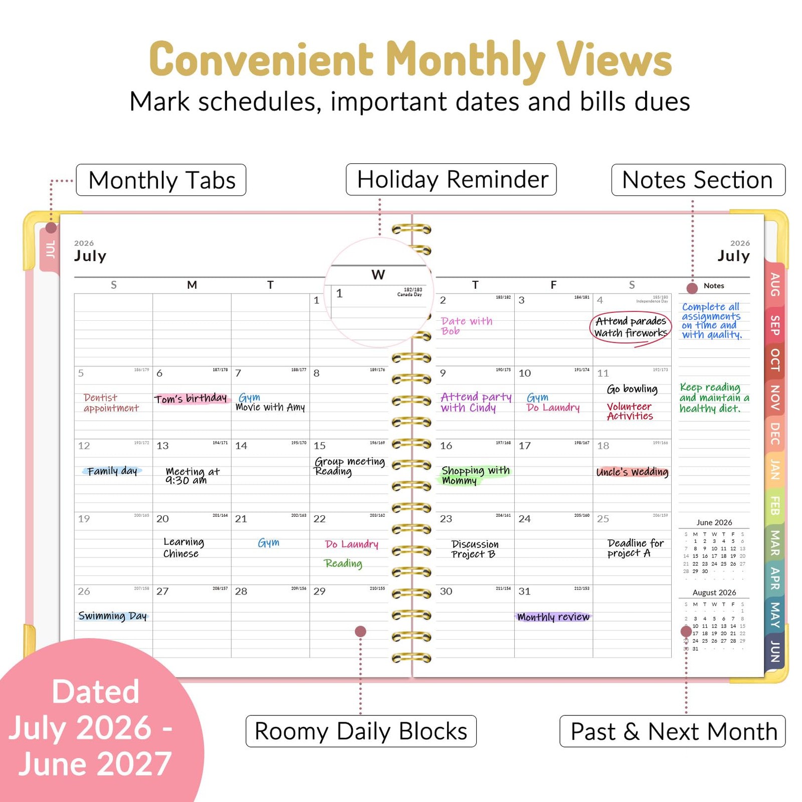 Forvencer Academic Planner 2026-2027, 8.5″x11″ (Jul 2026 – Jun 2027), Pink