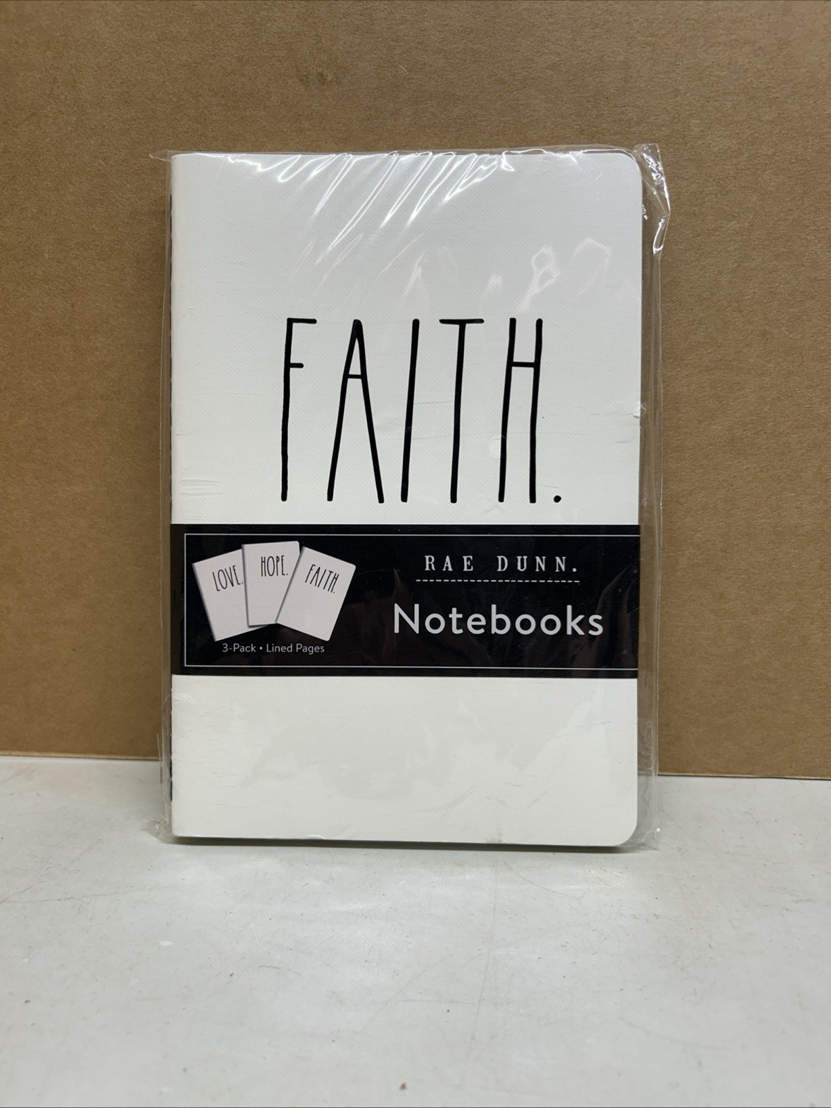 New Rae Dunn 3 Pk White 80 Page Each Lined LOVE HOPE FAITH Soft Cover Notebook