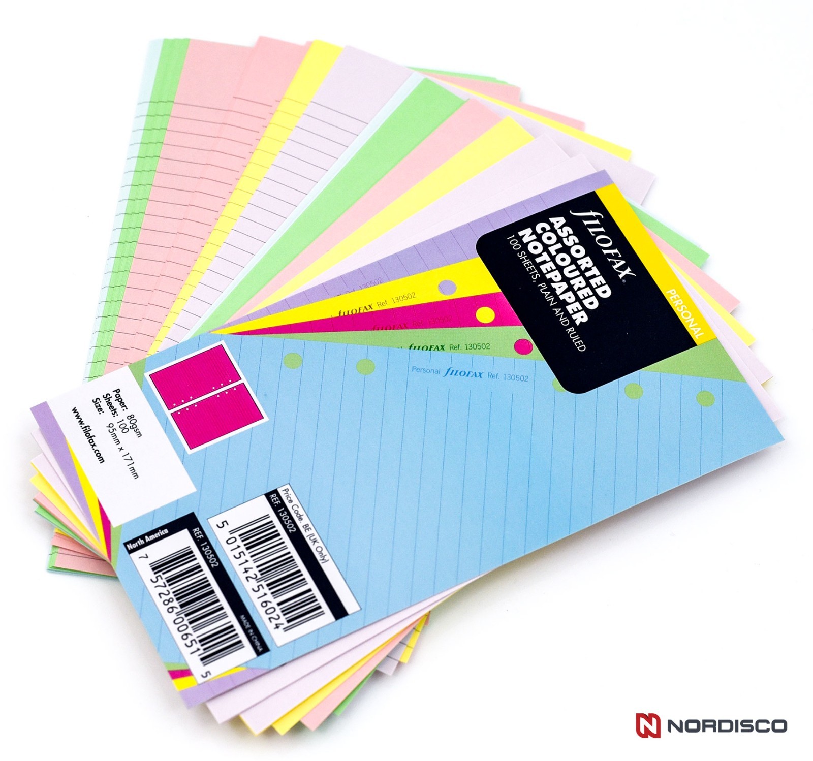 Filofax 130502 Assorted Color Notepaper, Personal Size, 100 Sheets Plain & Ruled