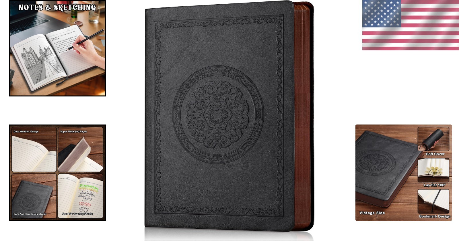 Lined Journal for Men Soft Cover Notebook Leather Journals for Writing, 180 Lay