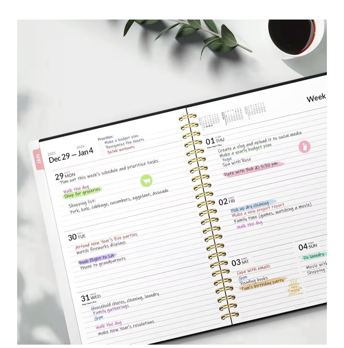 Forvencer 2026 A4 Weekly Monthly Planner Purple Flexible Cover with Tabs