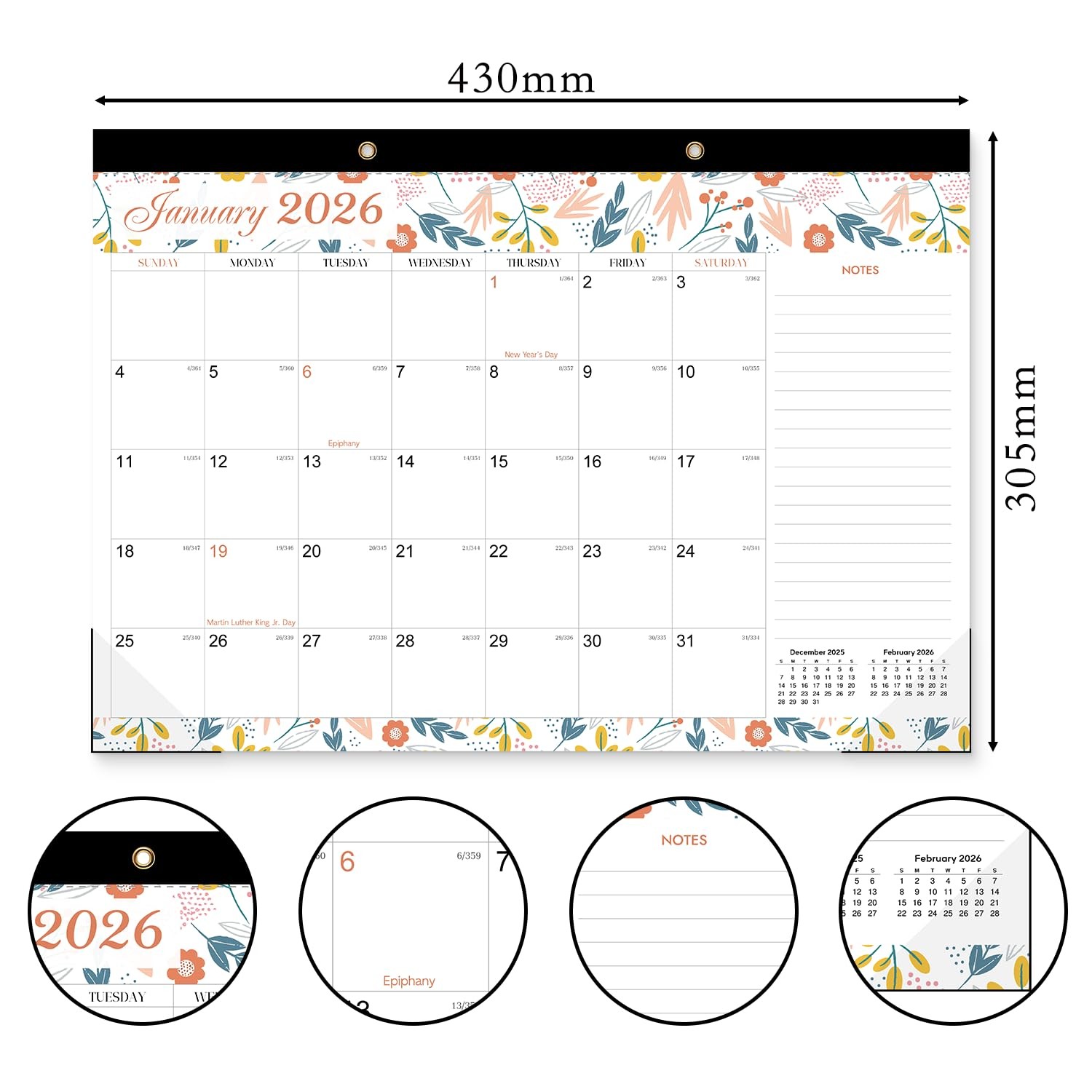 DESEN 2026-2027 Desk Calendar , Jan 2026-Jun 2027, 17″x12″ Large Size , Color