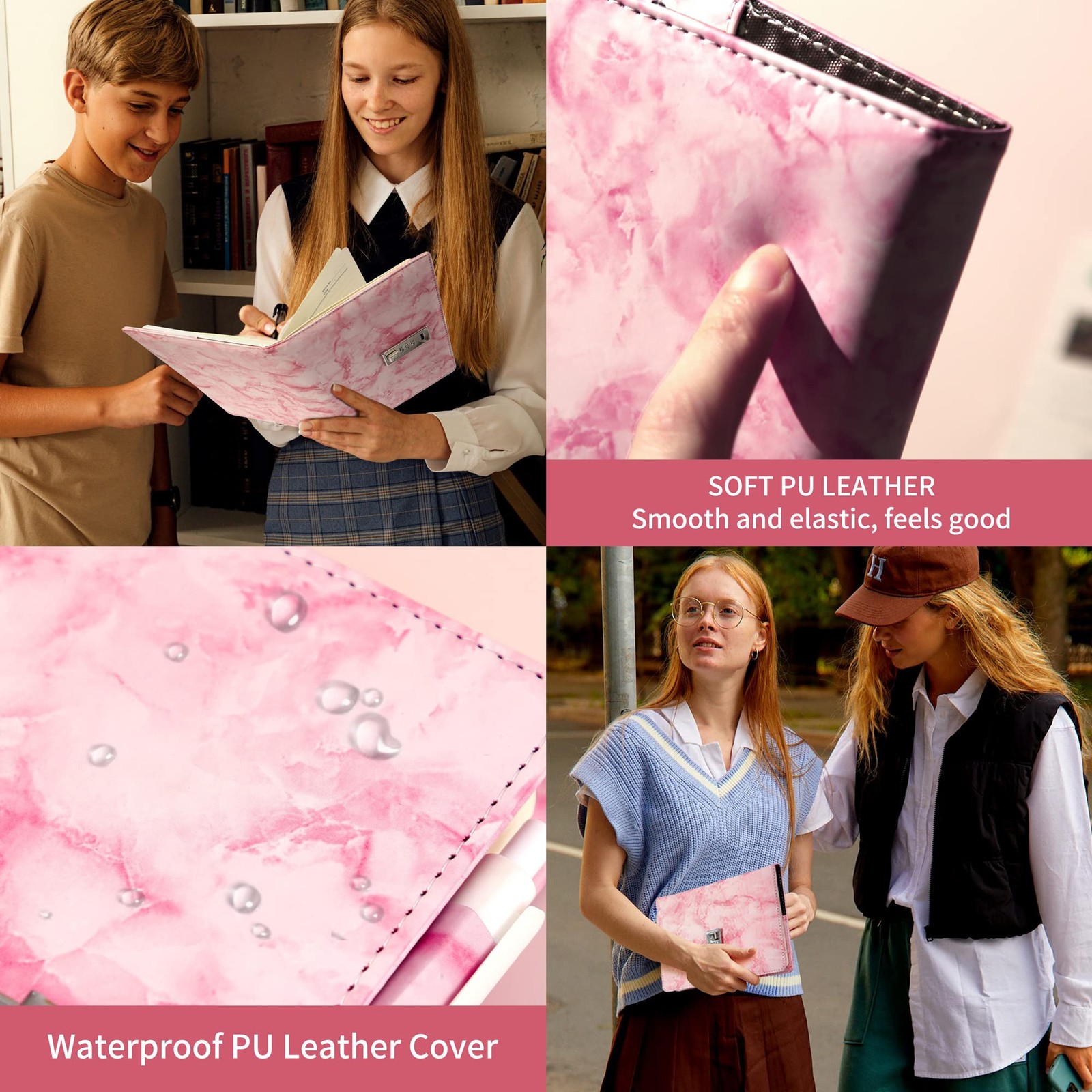 Marble Diary with Lock 192 Pages A5 Waterproof Journal for Girls – Secret Gift