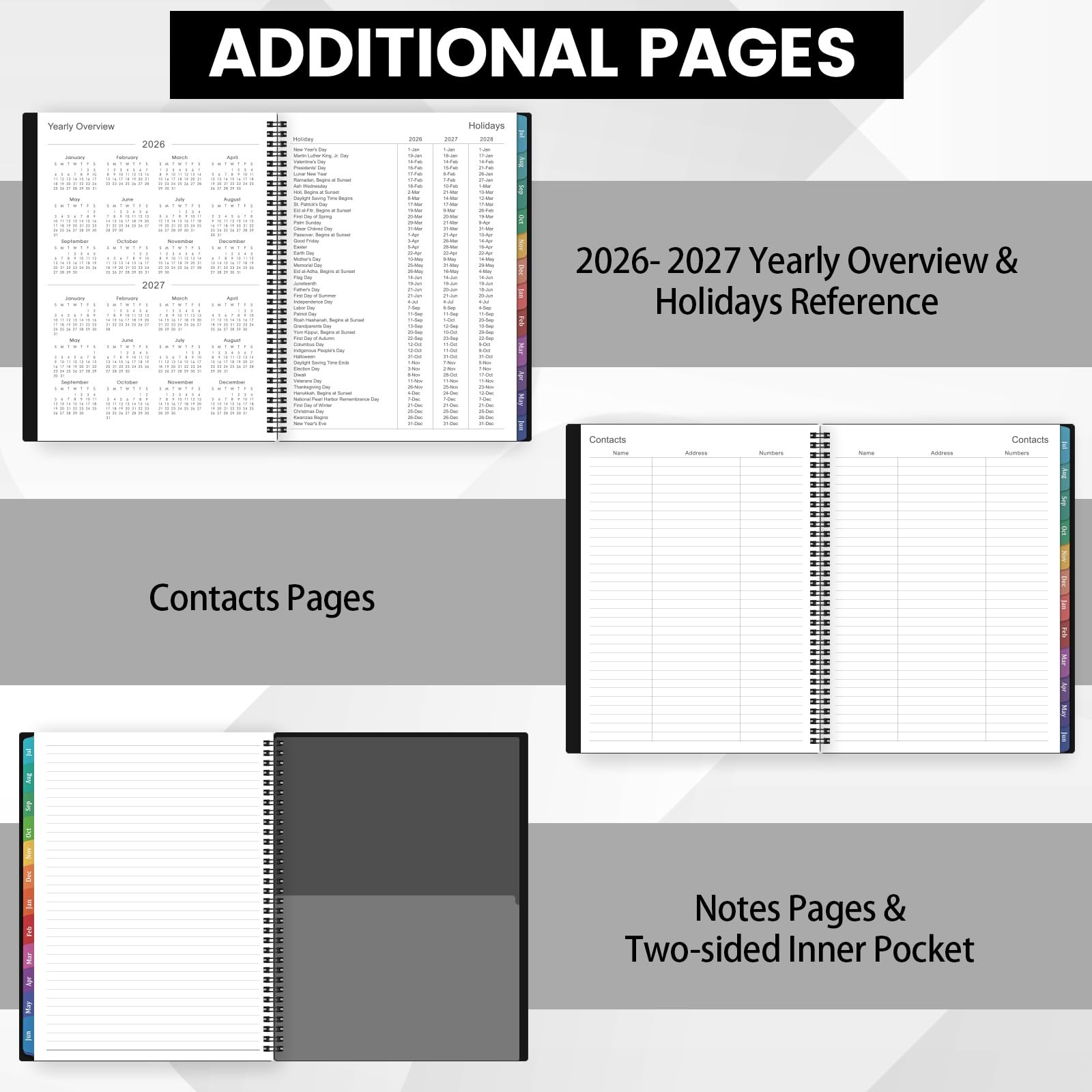 2027 Weekly Monthly Planner 9×11 Black Waterproof Cover Colorful Tabs