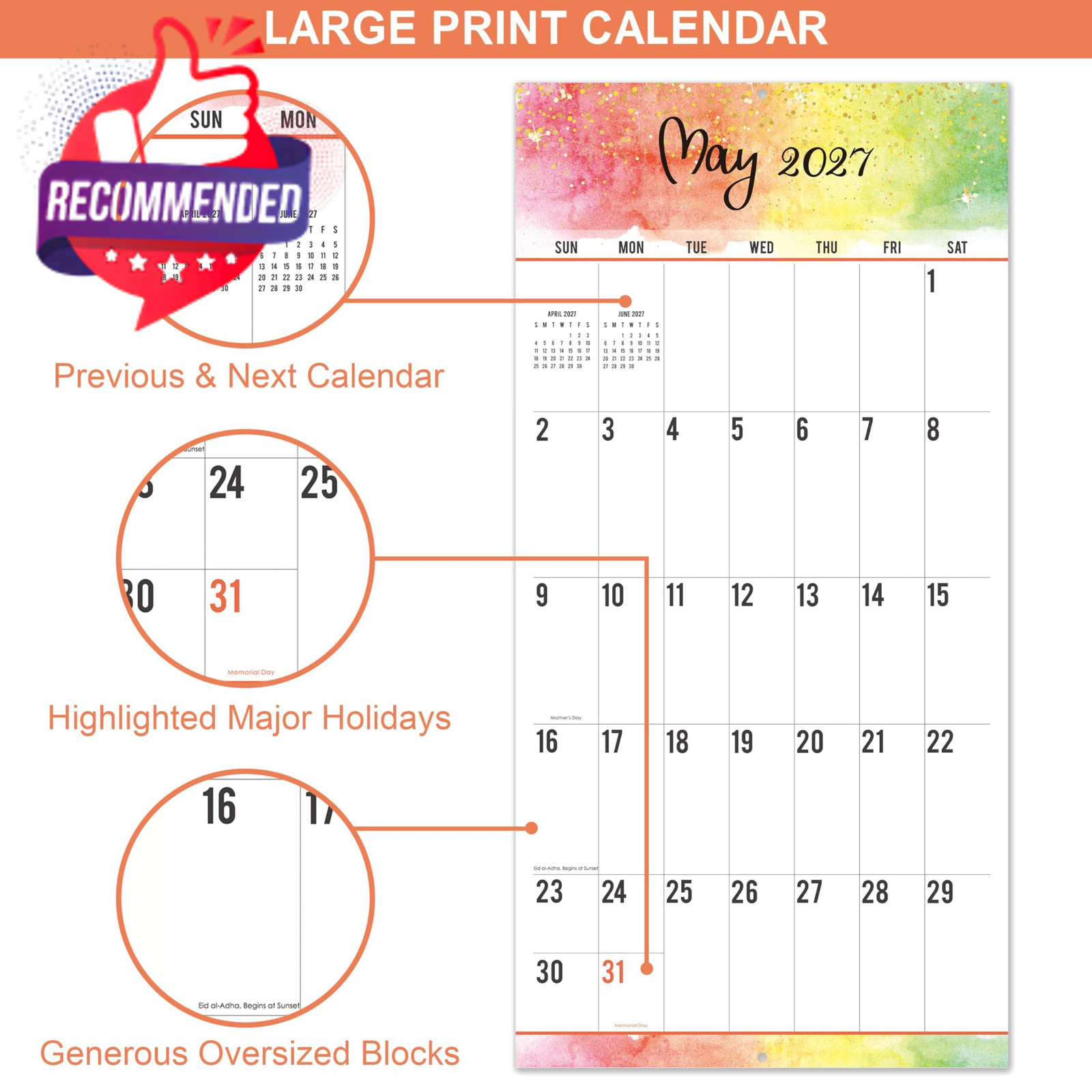 2026-2027 18-Month Wall Calendar 12″ x 24″ — Large Size Regular Print