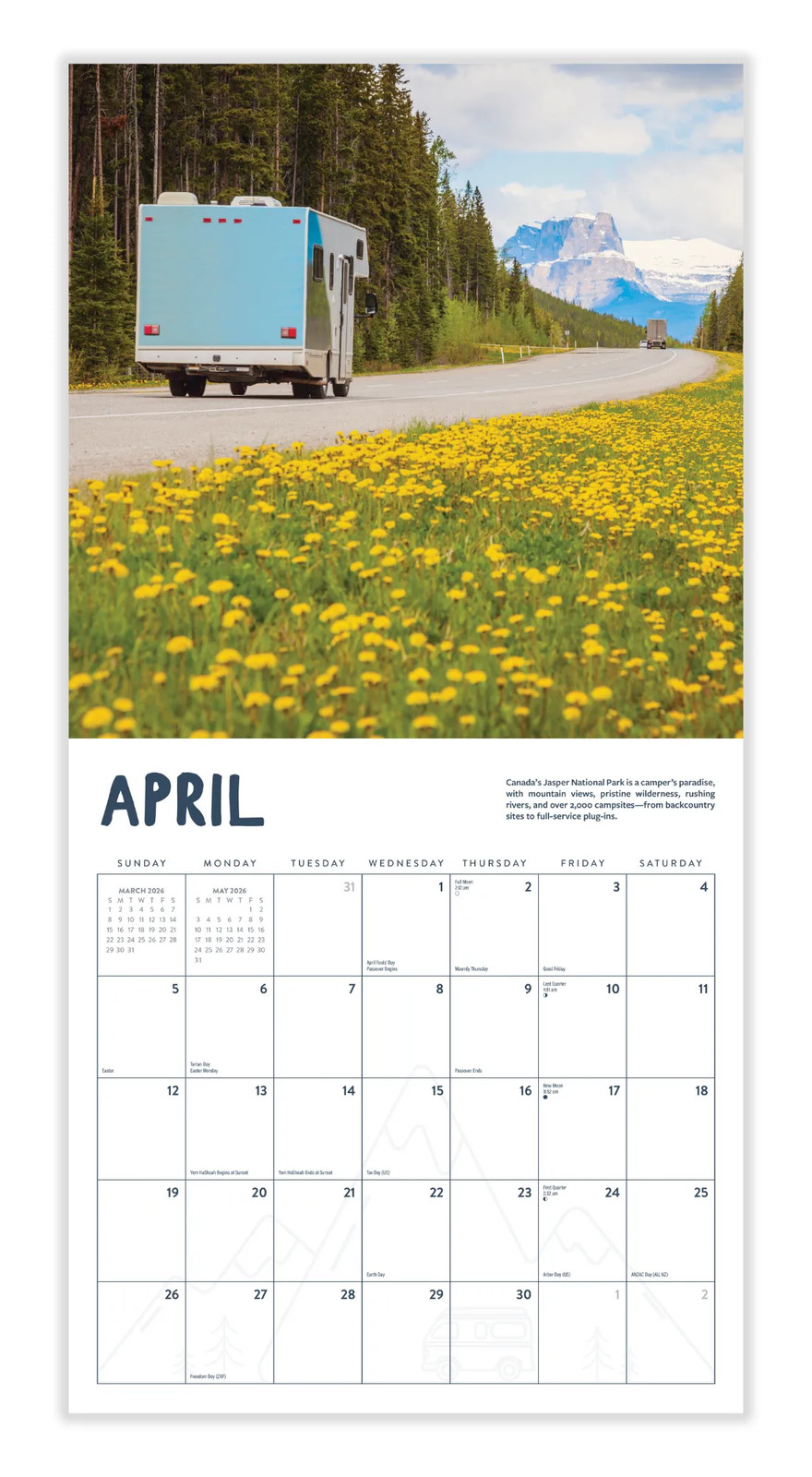 Roadtrip Calendar 2026 | 12″ x 24″ 12 Month Calendar | Marble City Press