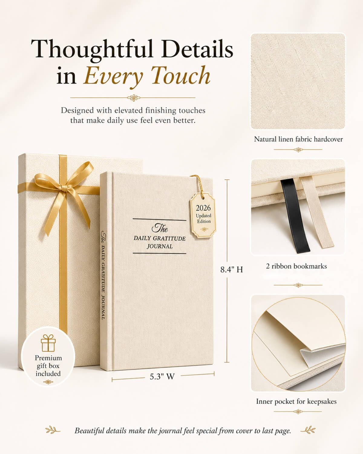 The Daily Gratitude Journal 2026 – Guided Practice Original Linen