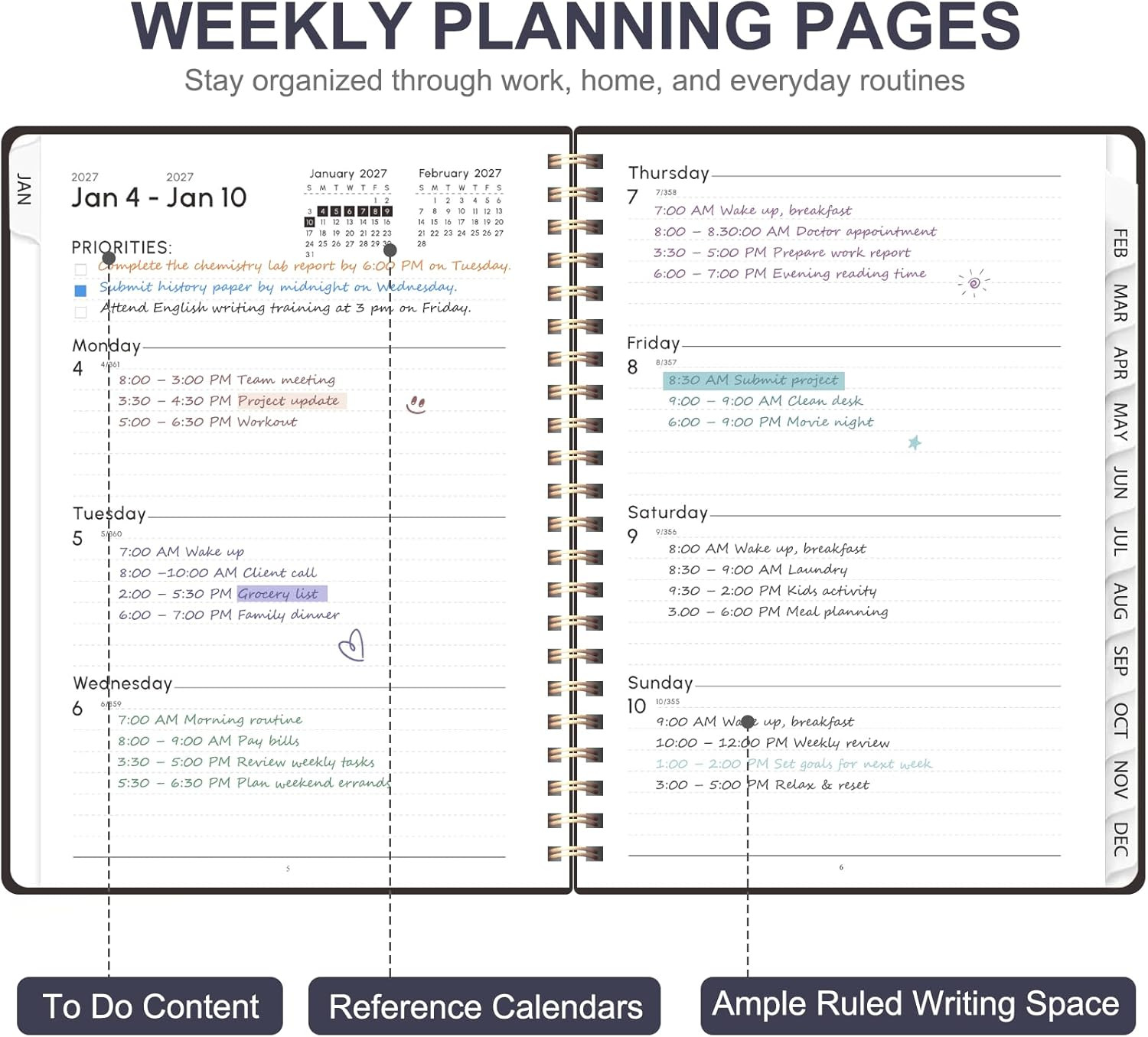 2027 Planner, Weekly and Monthly Calendar Planner Book, JAN 2027 – DEC 2027 | A5
