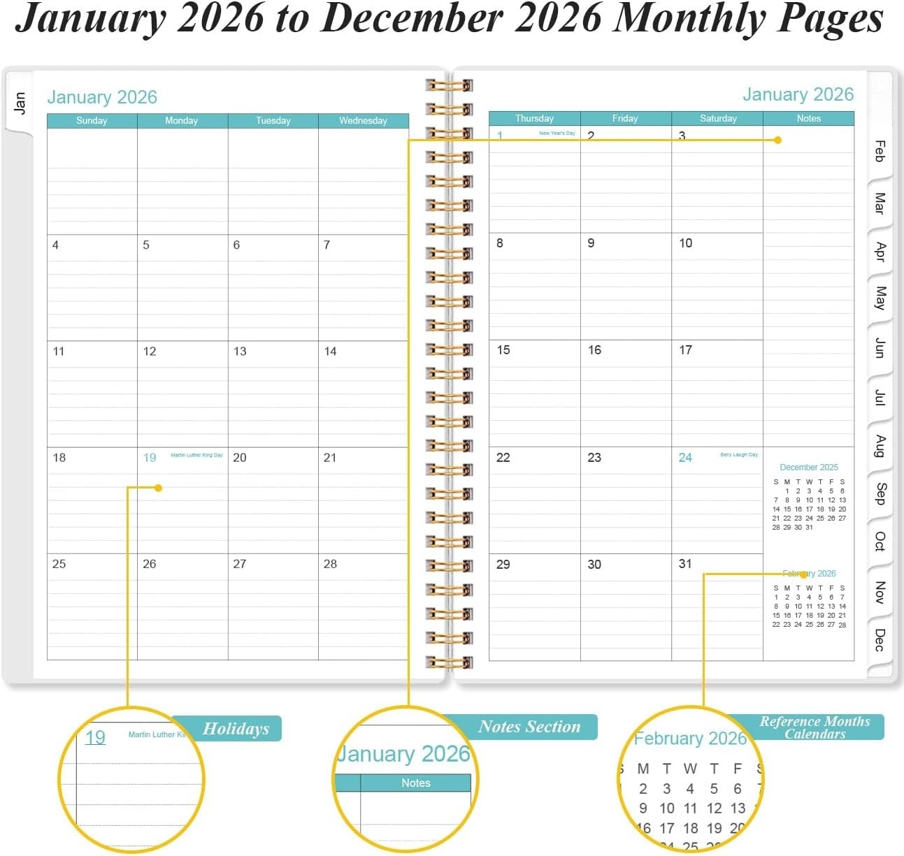 Thick Paper 2026 A5 Planner with Tabs – Monthly & Weekly Layout, Flexible Cover