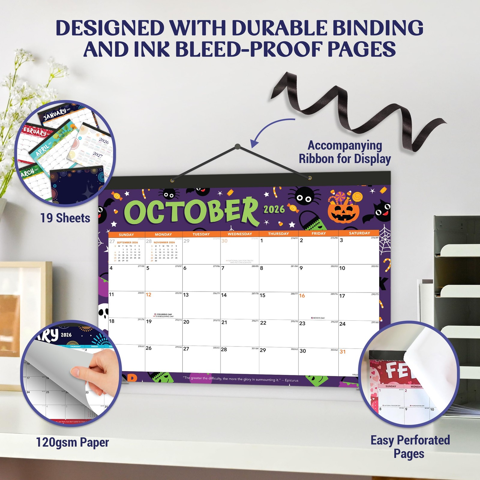 Decorably 18 Months Academic Desk Calendar 2026-2027 Colorful Assorted