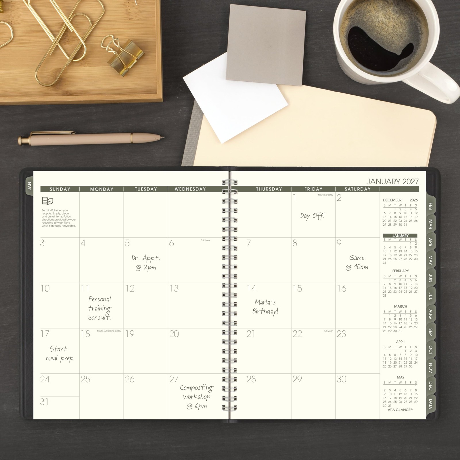 AT-A-GLANCE 2027 Planner, Monthly, 7″ x 8.75″, Tabbed, x Black