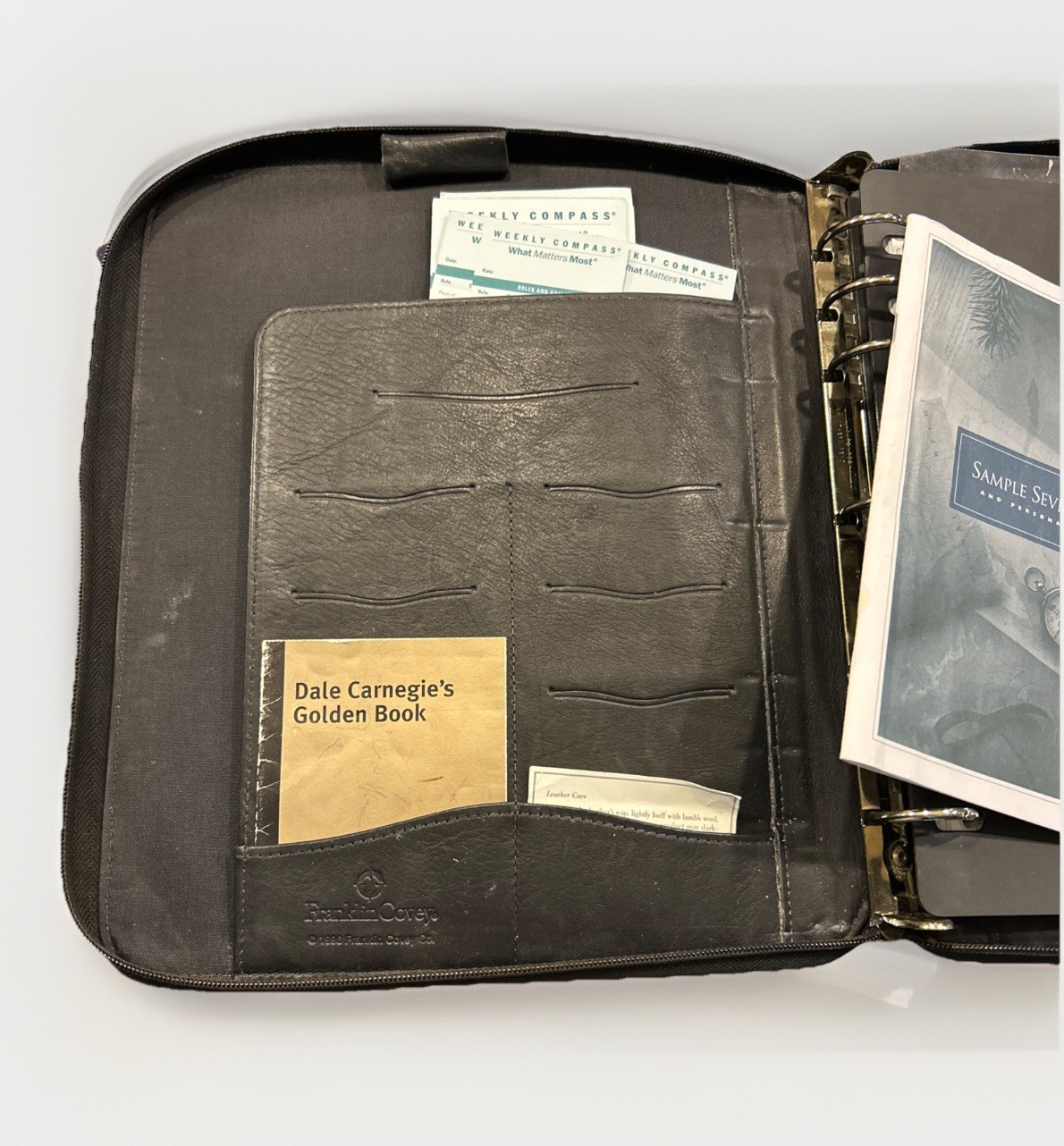 Vintage 1996 Franklin Quest Covey Planner Binder Black Top Verona Leather