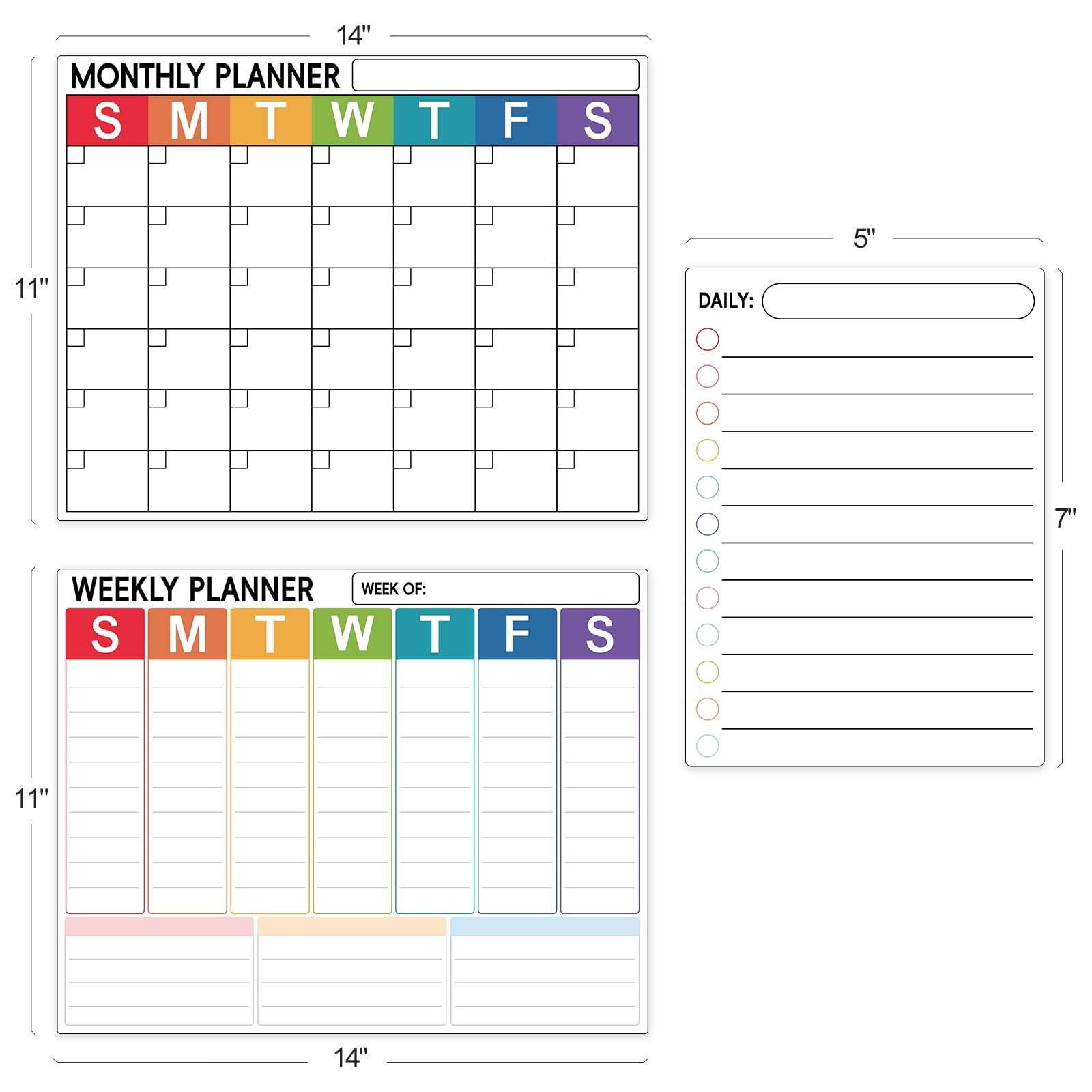 3 Pack Dry Erase Magnetic Calendar for Monthly & Weekly & Daily – Colorful