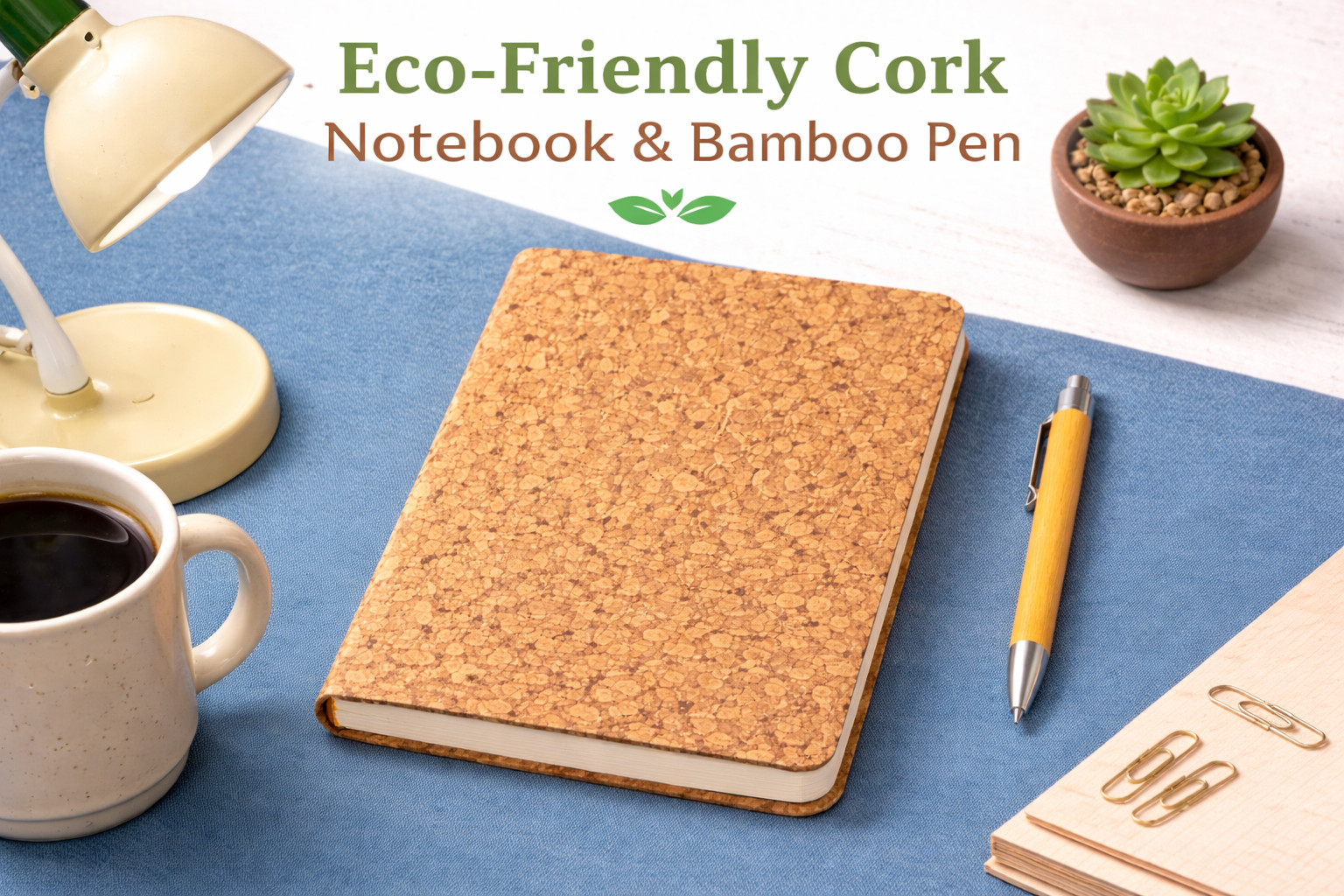 Eco Friendly Cork Notebook | Recycled Paper Journal | Plastic Free Stationery