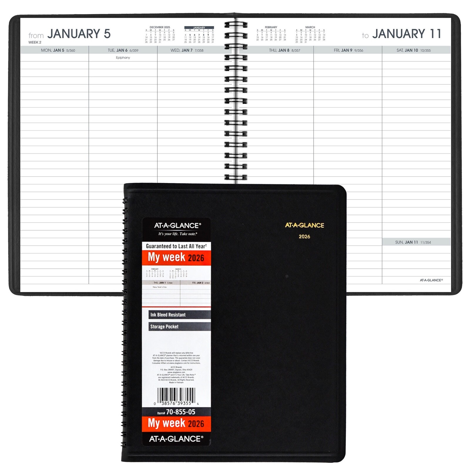 2026 At-A-Glance 70-855 Weekly Planner with No Appointment Times, 6-3/4 x 8-3/4″