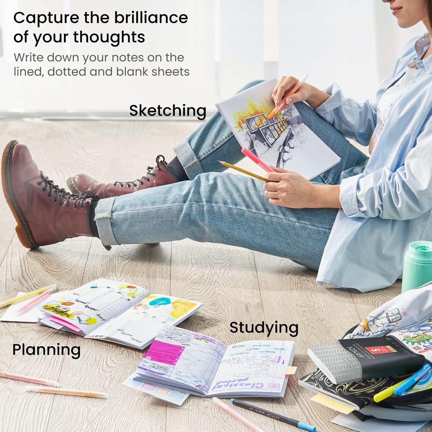 ARTEZA Pocket Notebooks, 5 x 8 Inches, Set of 5, 40 Sheets 5pk, Multicolor