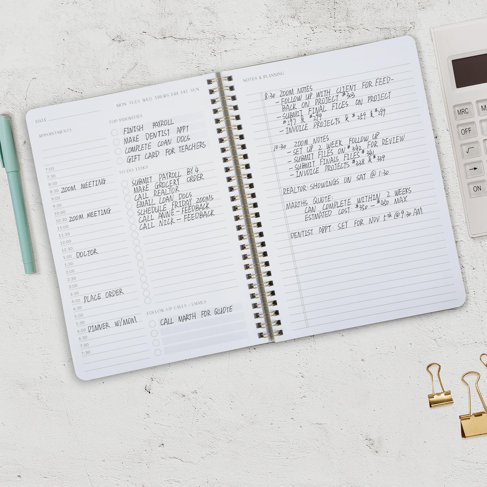 Zicoto Beautiful Daily Planner And Notebook Hourly Schedule – Aesthetic Spiral