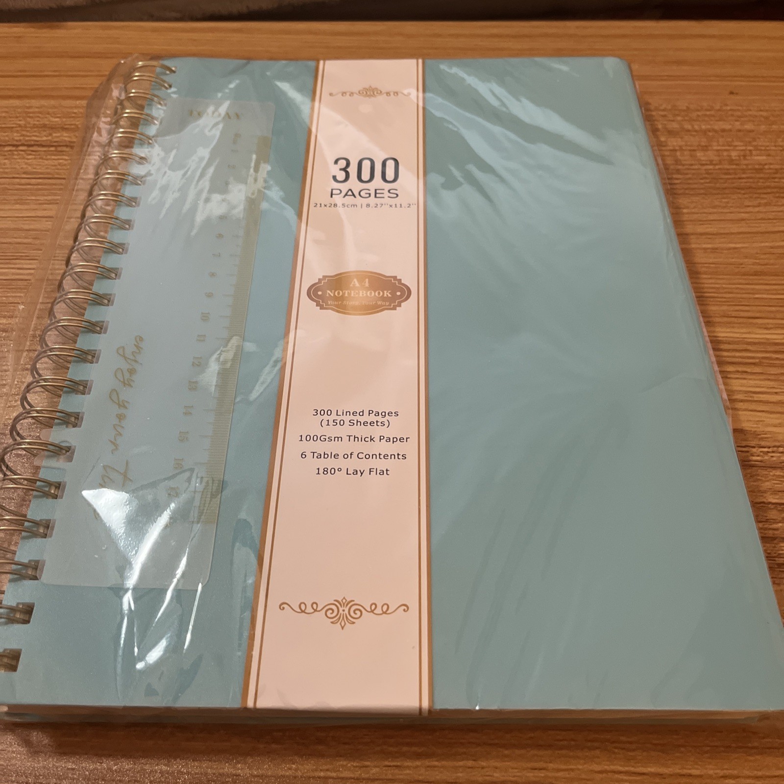 300 Lined Pages(150 Sheets) 100GSM Thick Paper 6 TOC Light Blue 180degree Flat