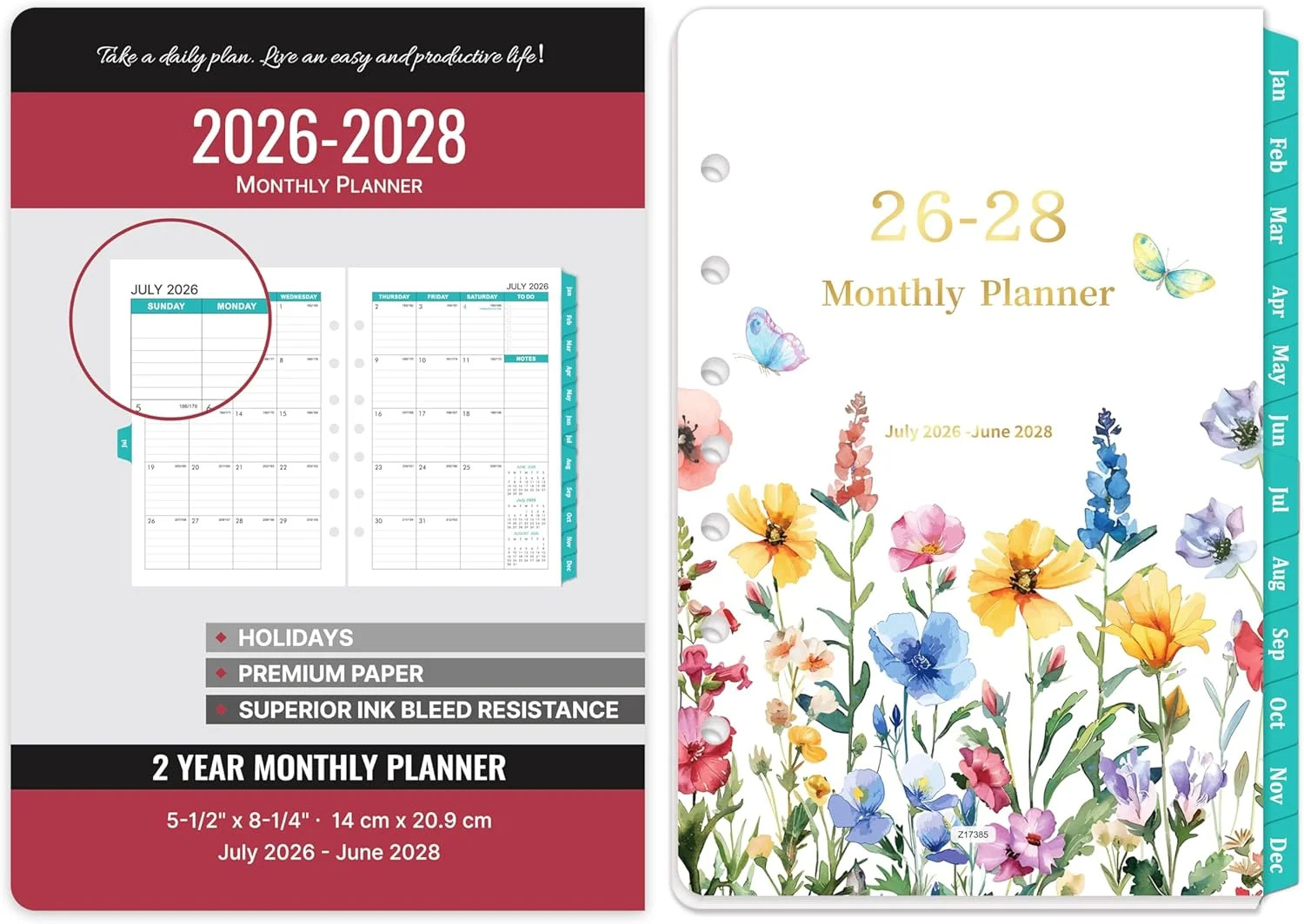 2026-2028 Monthly Planner Refill – 7-Hole Punched, A5 Planner Inserts, from Jul.