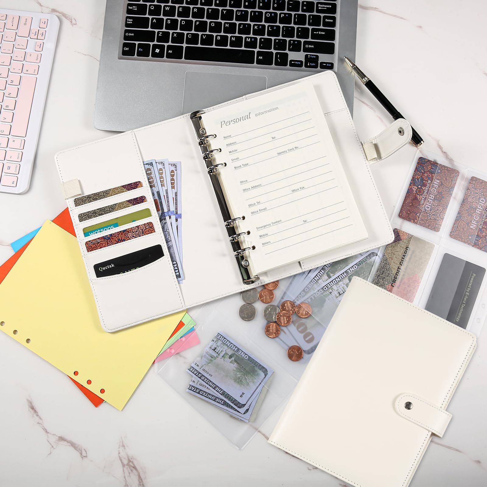 A5 6 Ring Planner Binder – Refillable PU Leather Notebook Organizer with 80 L…