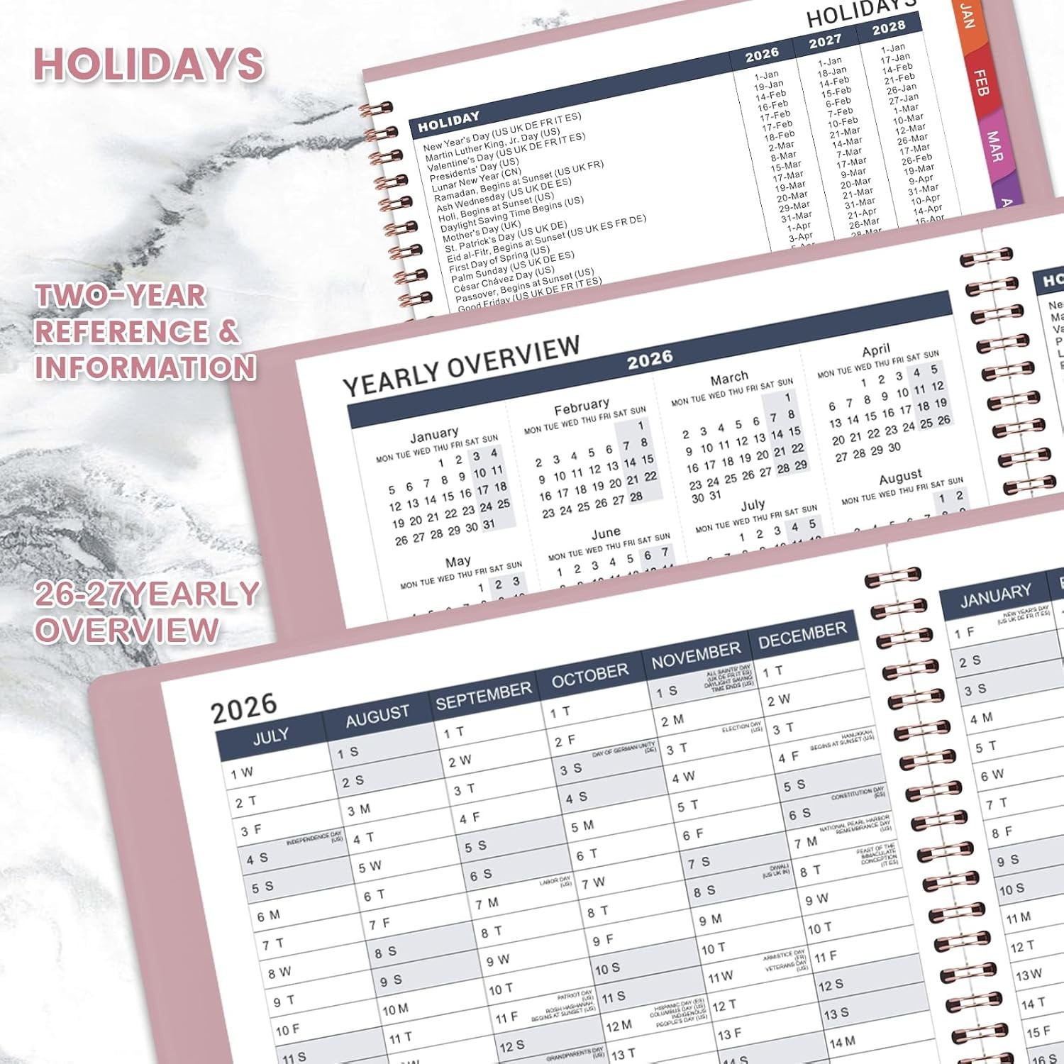 Elegant Rose Gold Hourly Appointment Planner 2026-2027 – Spiral Bound Design