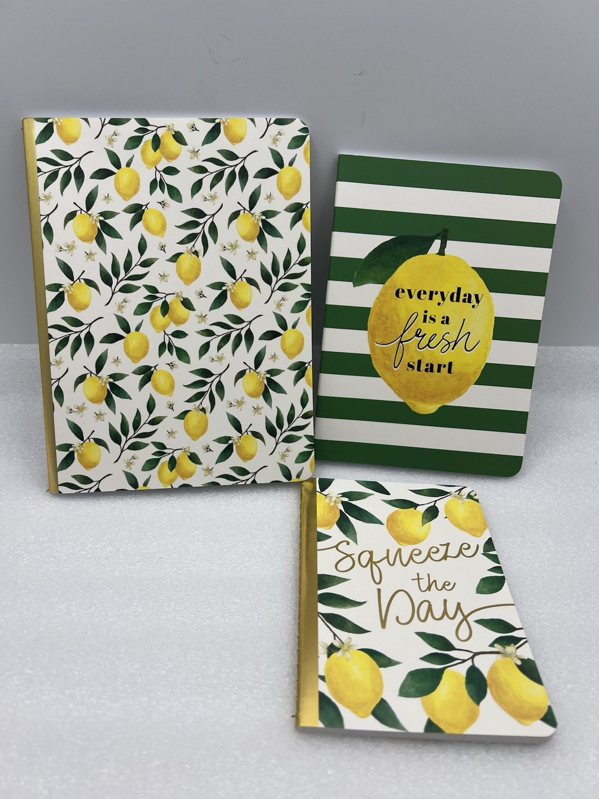 Squeeze The Day Lemon Pattern 3Pc Stitched Lined Graph Notebook Journal (2-pack)
