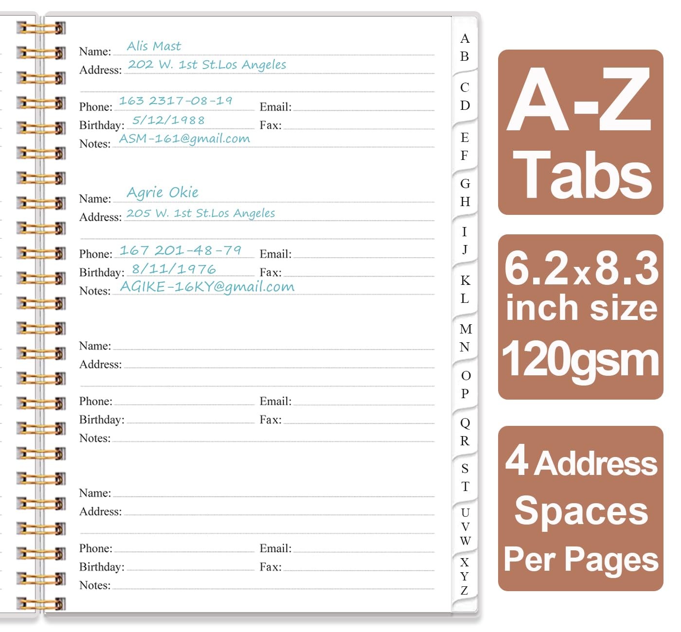 Address Book with Alphabetical Tabs – A5 Telephone & 6.2″ x 8.5″, Rose Leaf