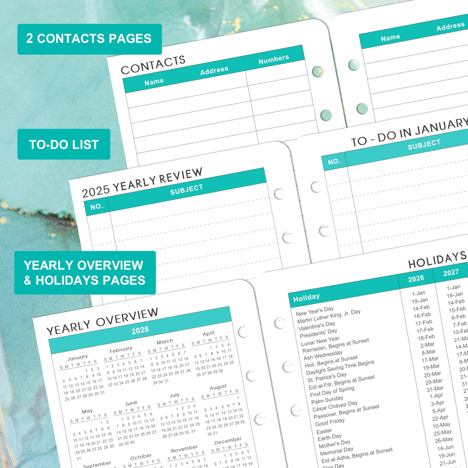 2026 A6 Planner Inserts – Monthly & Weekly Refills, 6-Hole Punched, 3.75″x6.75″