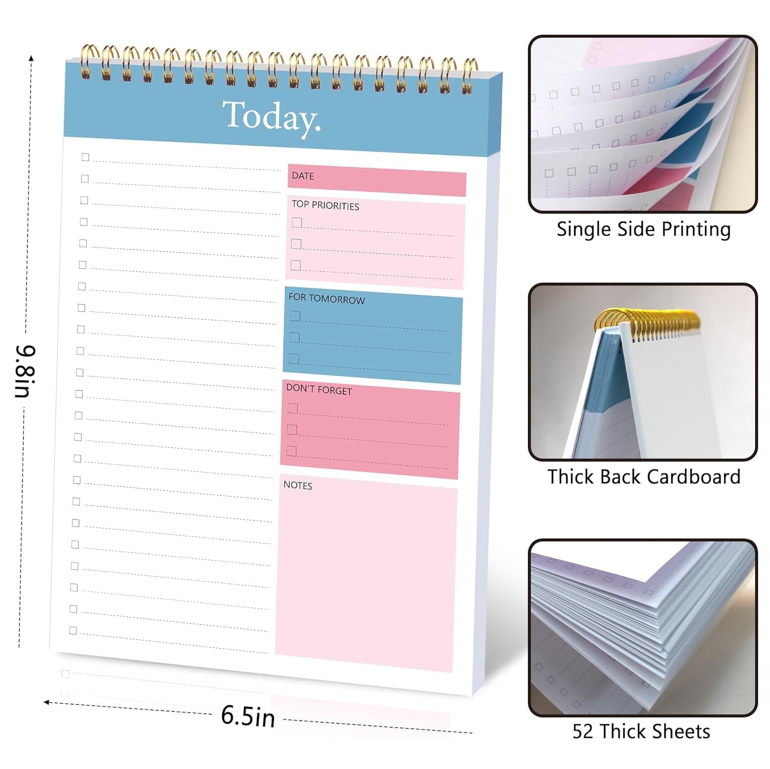 To Do List Notepad, 52 Sheets Undated, Productivity Planner, Blue