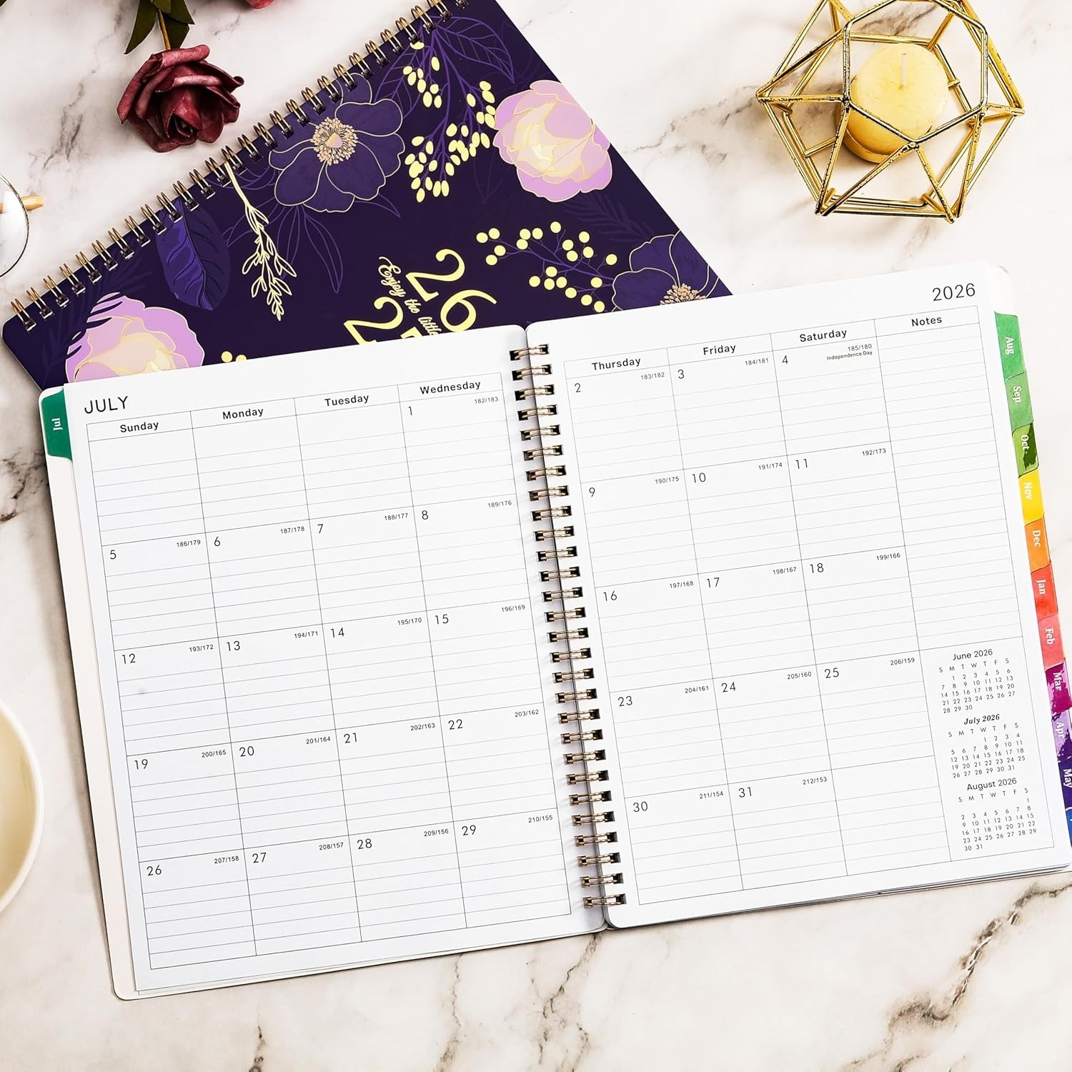 Elegant 2026-2027 Academic Planner | Twin-Wire Binding & Back Pocket | Purple