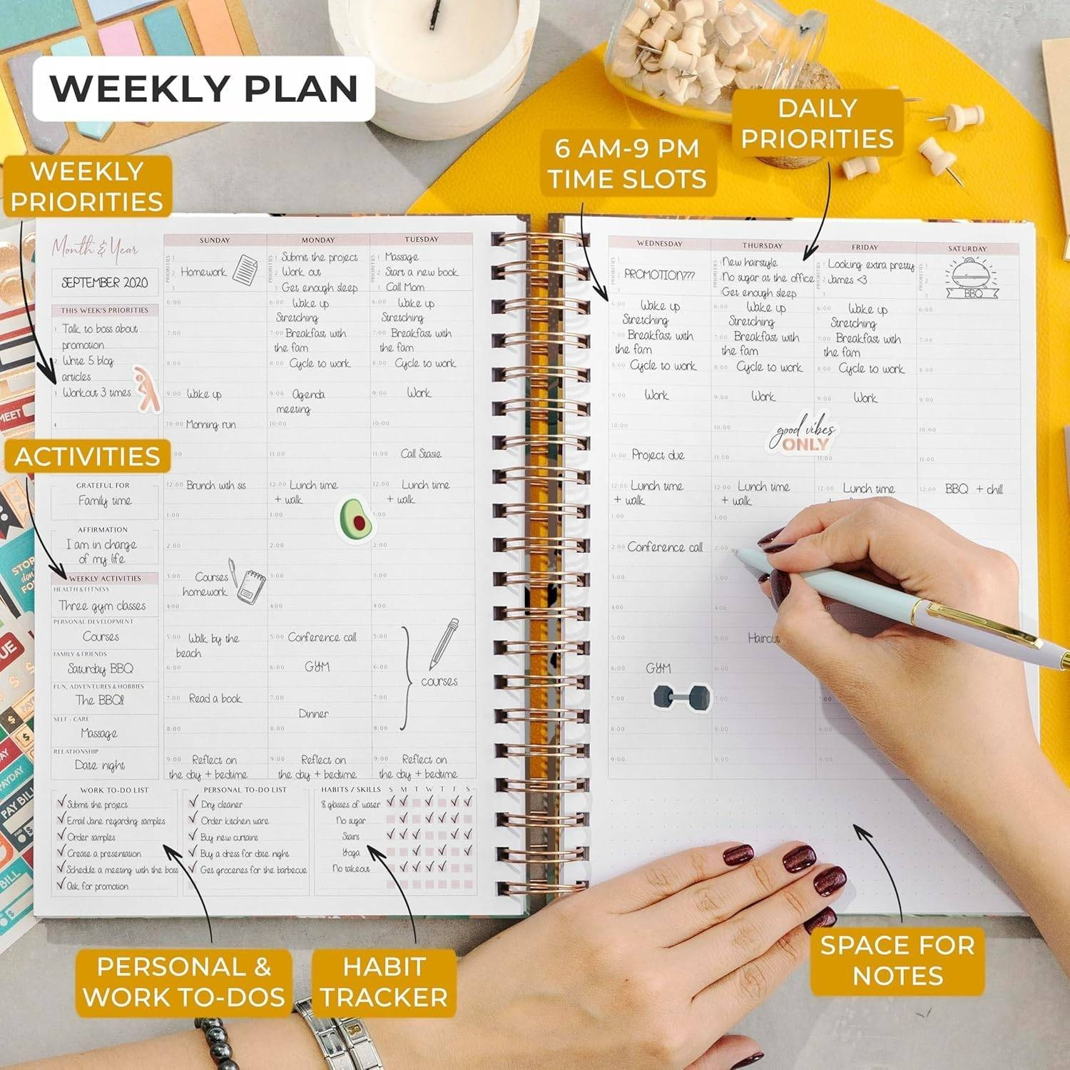 PLANBERRY Large Hourly Schedule Planner Premium 8 x 10.4 (African Terracotta)