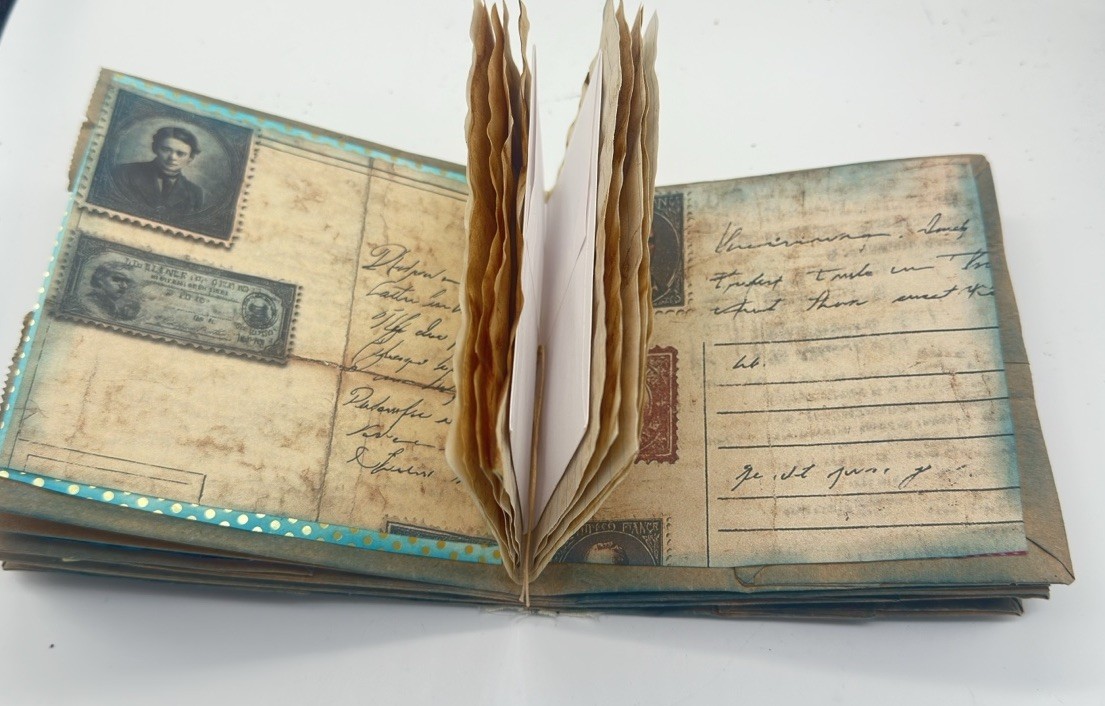 Junk Journal Young Boy Orange Yellow Flowers 6×5 Inches With Coffee Dyed Paper