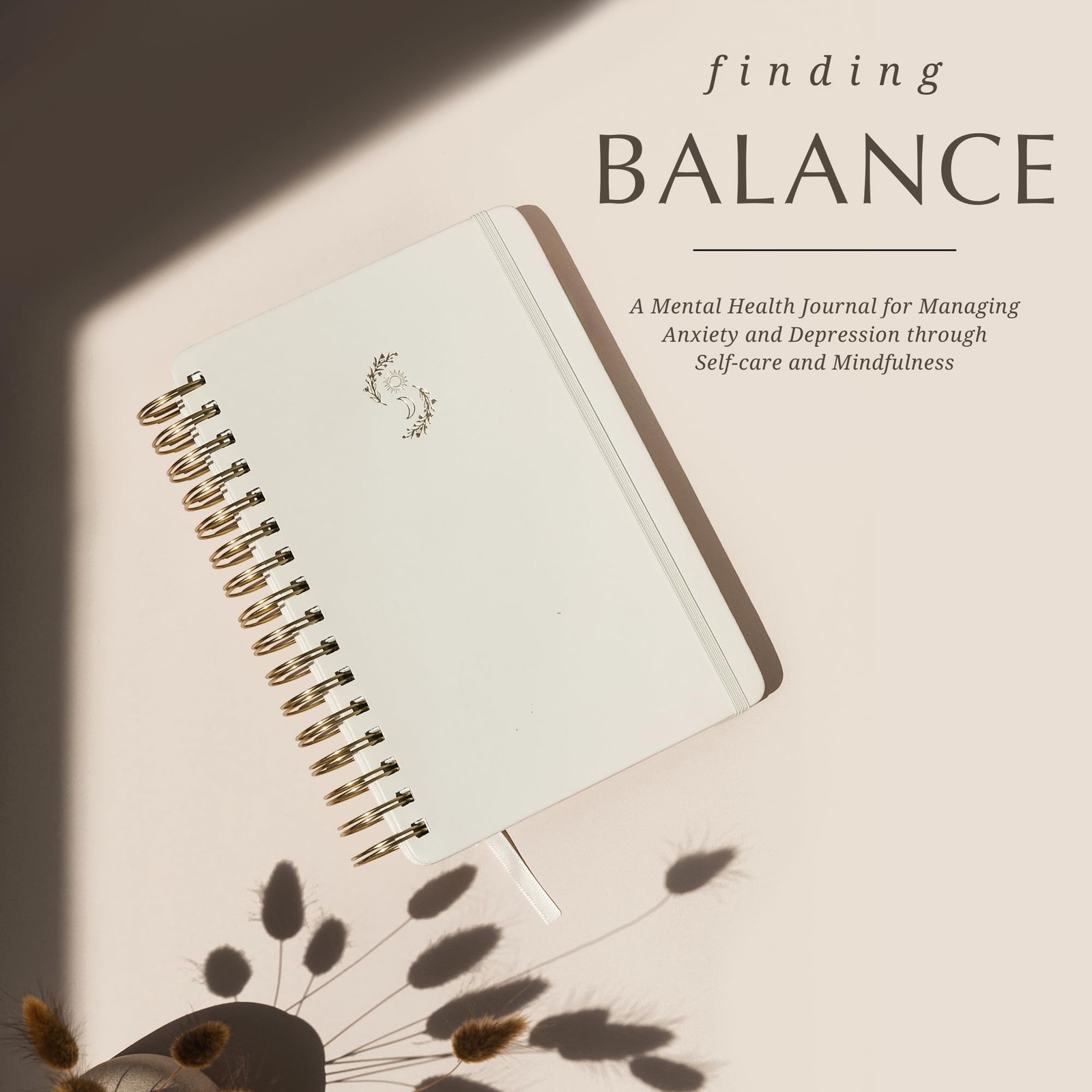 LIFTINSPIRE CO. FINDING BALANCE Mental Health Journal – 8.6″ x 6.5″, Sand