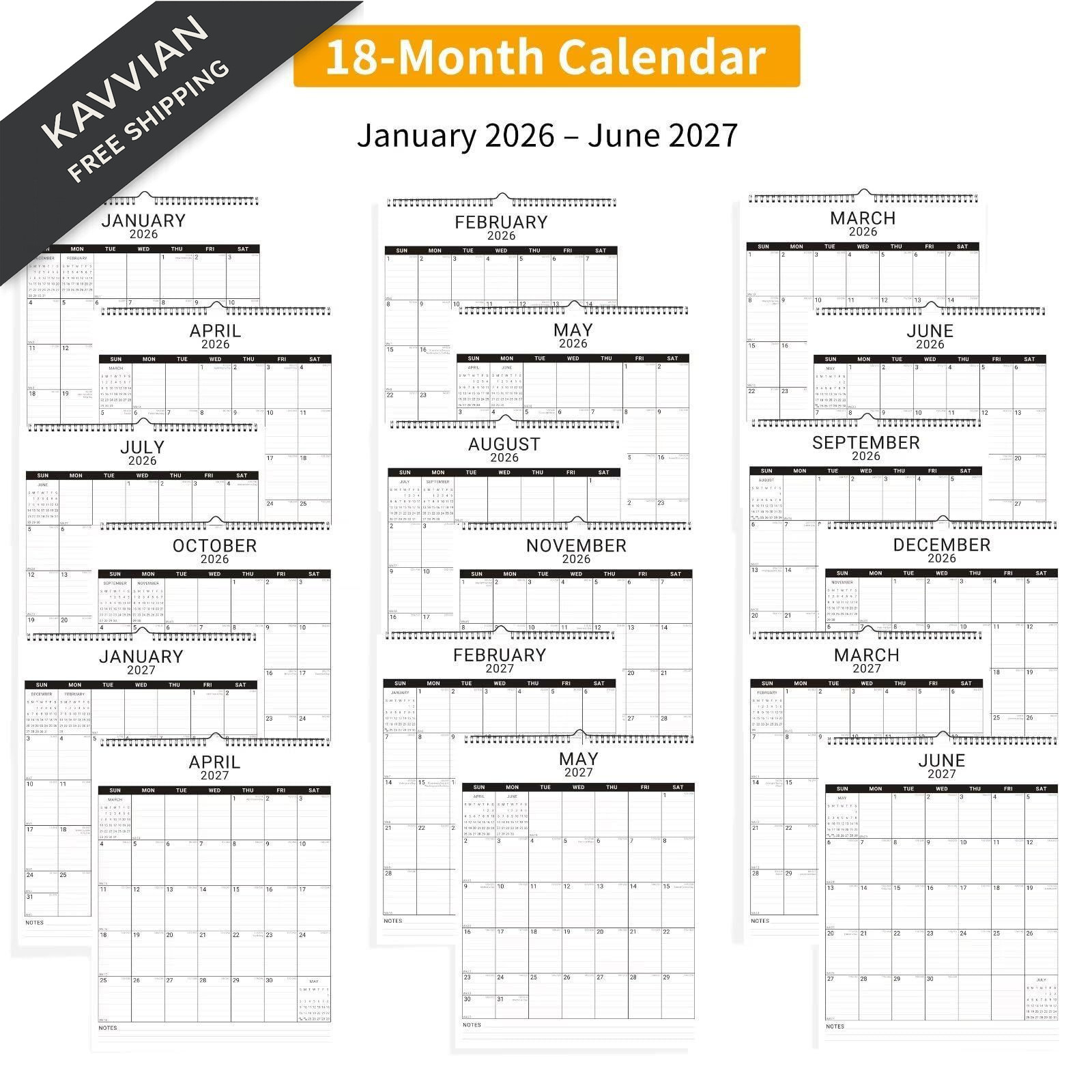2026 Wall Calendar, 12 Month 11.5”x14.8 ‘’ Year Monthly White2_11x14.5_Vert