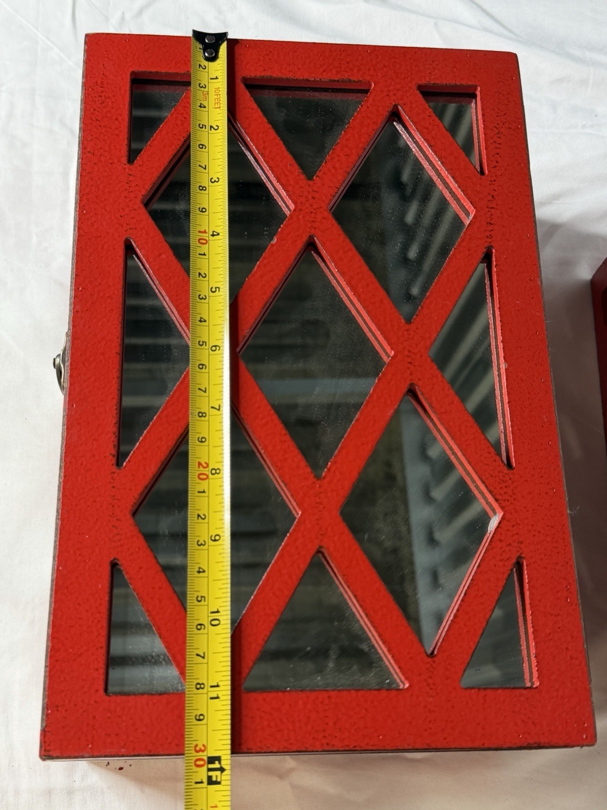 Set of Two Red Mirrored Glass And Solid Wood Box With Lid