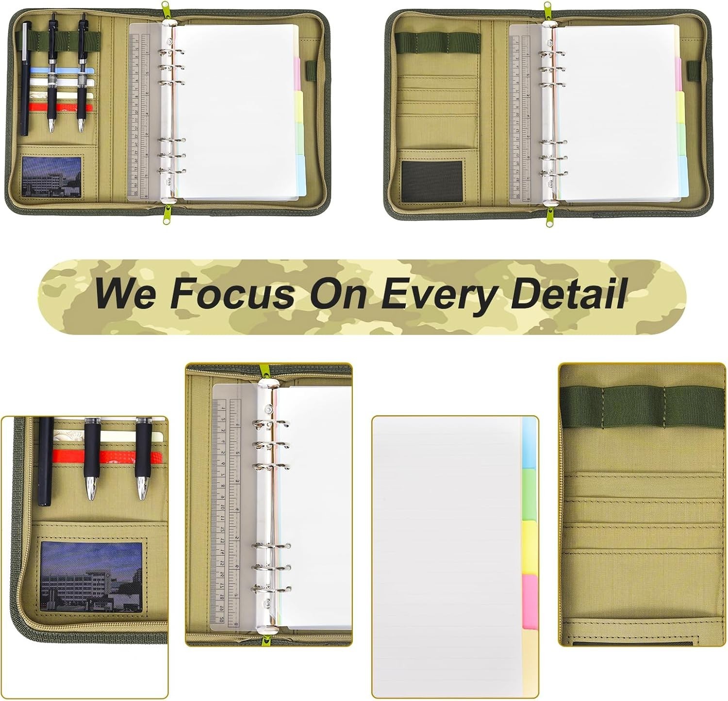 Army Military Padfolio Ring Binder with Zippered Portfolio Organizer and Tactica