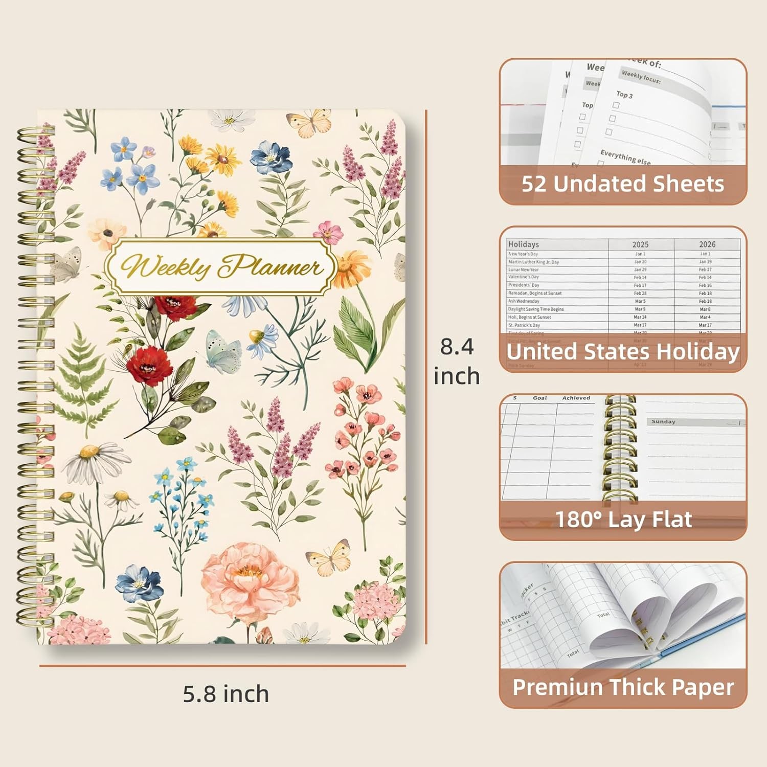 Stanoha Weekly Planner Undated – 52 Weeks To Do List Notebook A5 for Work: Weekl