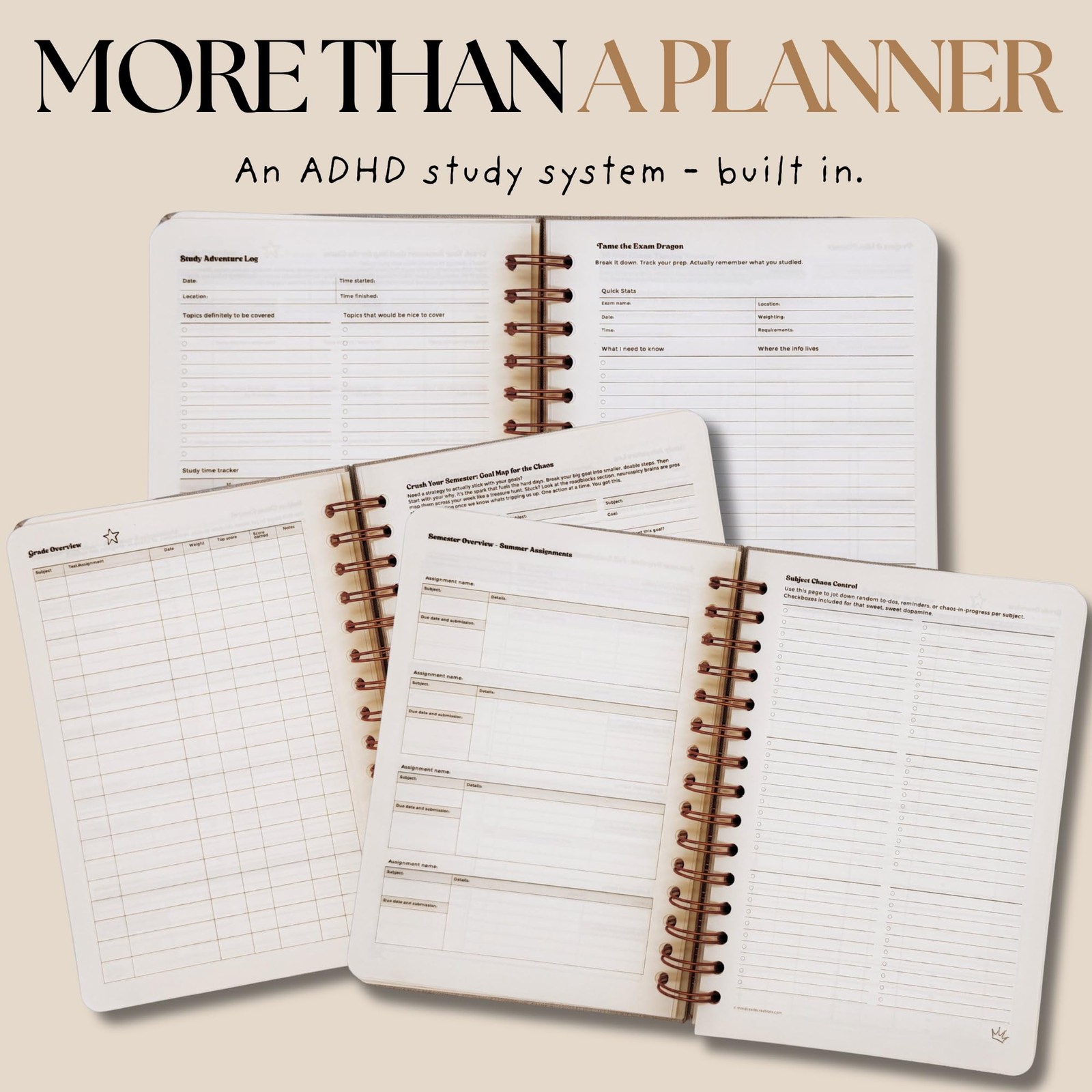 ADHD Student Planner – Undated A5 Study Letter (8.5 x 6.5 inches), Neutral