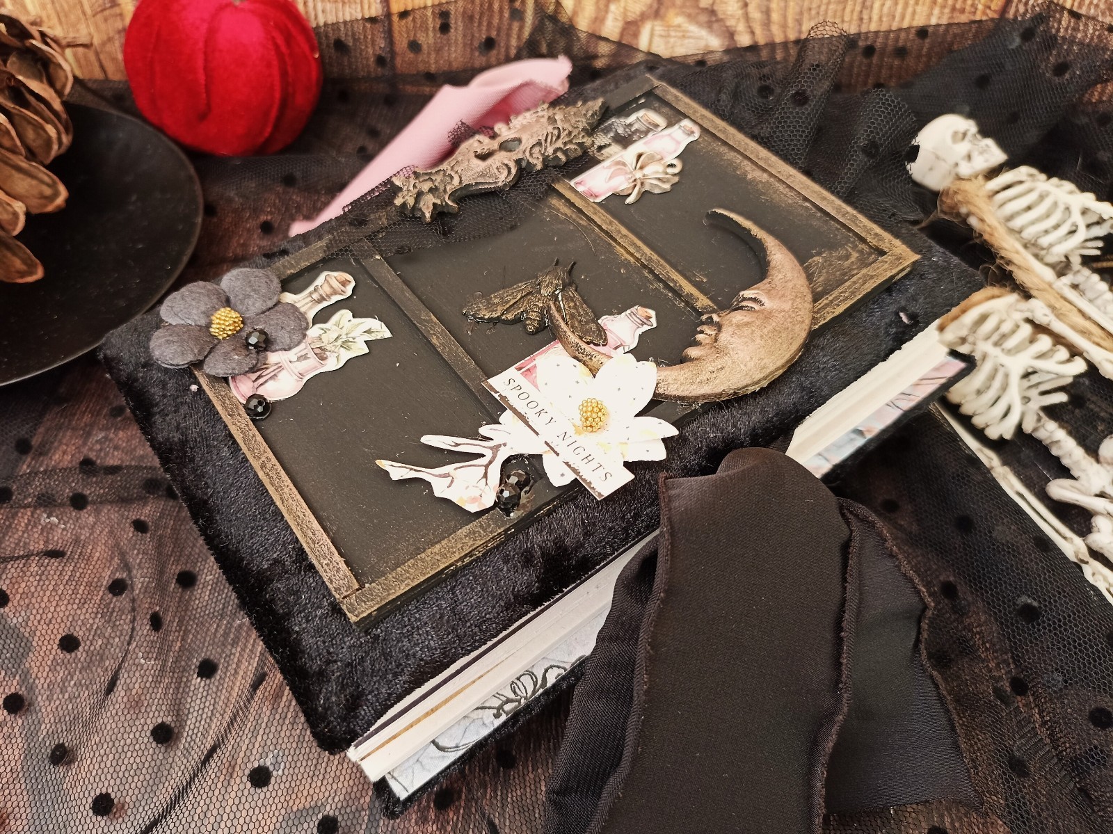 Dark gothic witch junk journal handmade blank Vampire notebook 6×5 in 200 pgs