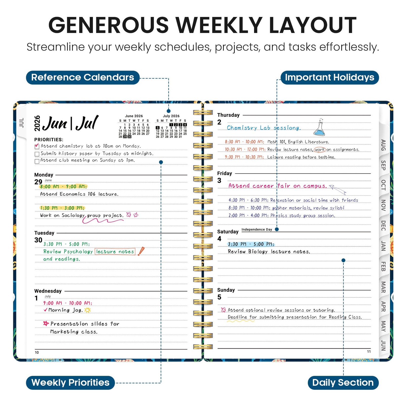 Planner 2026–2027 Academic Book, Weekly and (6.3″x8.5″)a5, T-Ocean Stamps