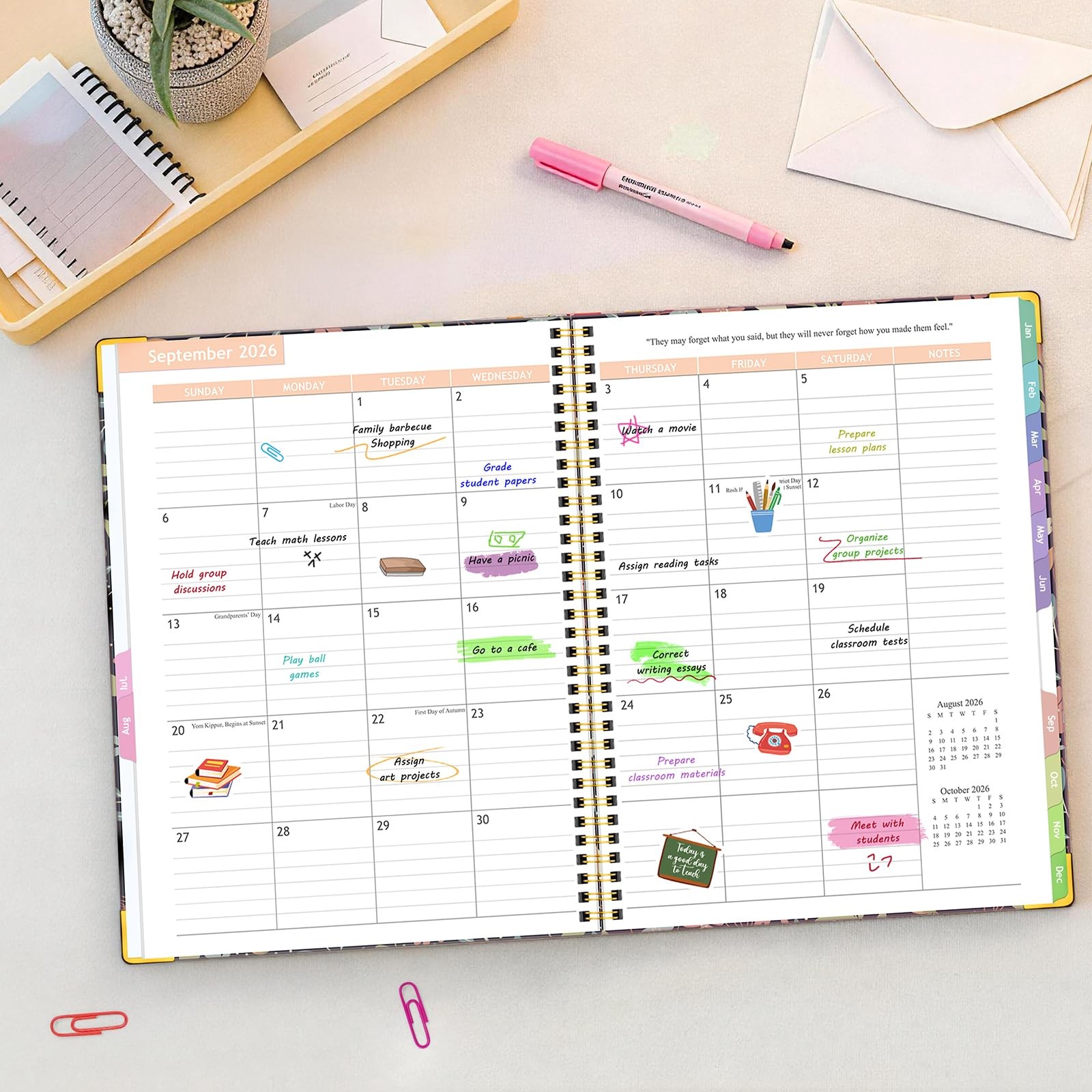 Teacher Planner 2026-2027 Academic Year, July 2026-June 2026-2027, Red Flower