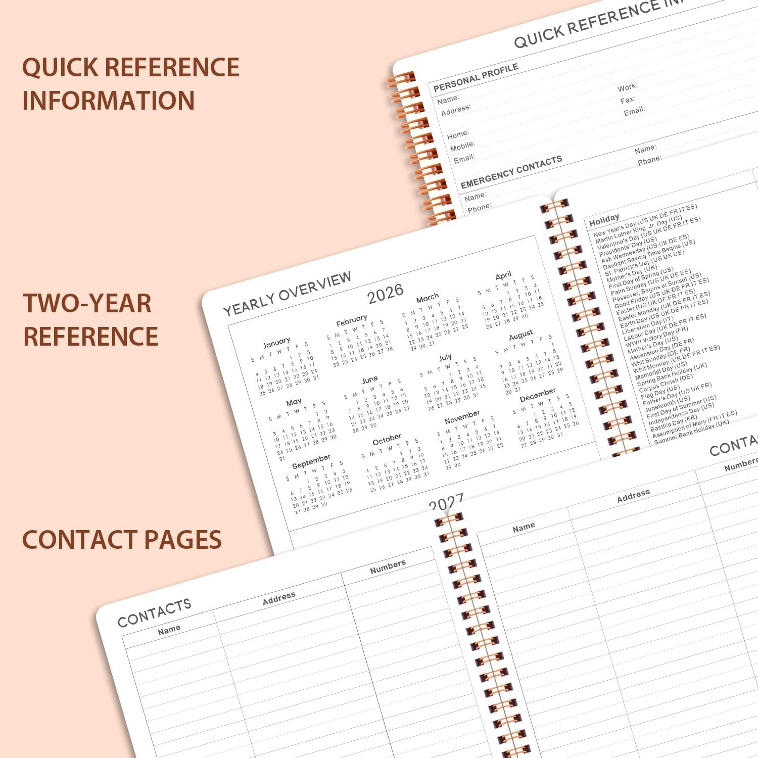Stylish 2026 Planner with Twin-Wire Binding & Waterproof PP Cover, 8″ x 10″