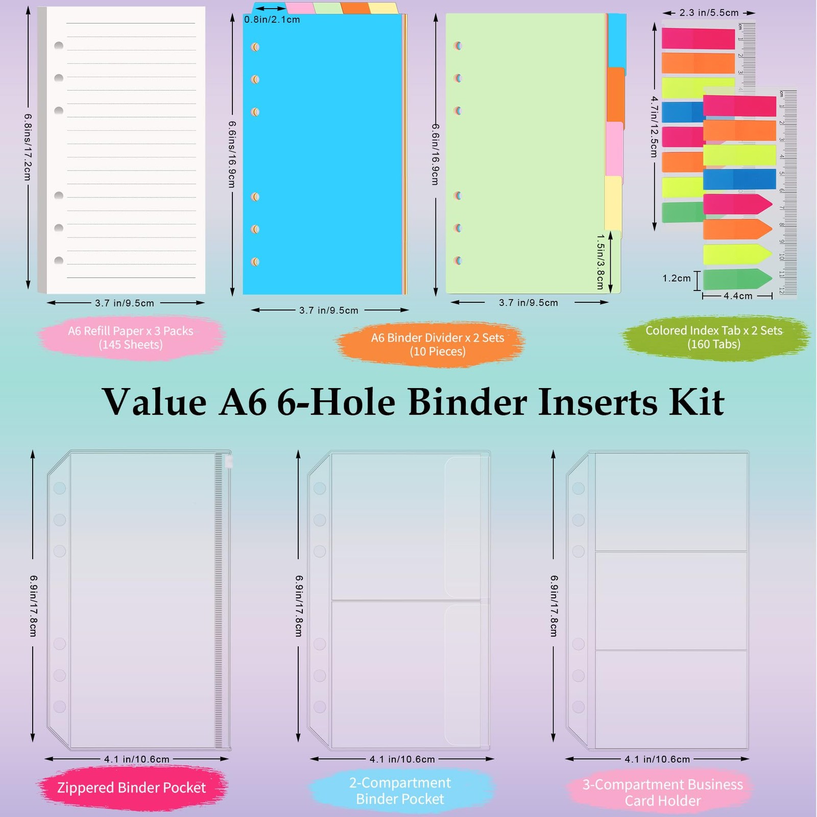 A6 Refill Paper Planner Inserts for A6 6 Ring Notebook Binder, 135 Sheets Lined