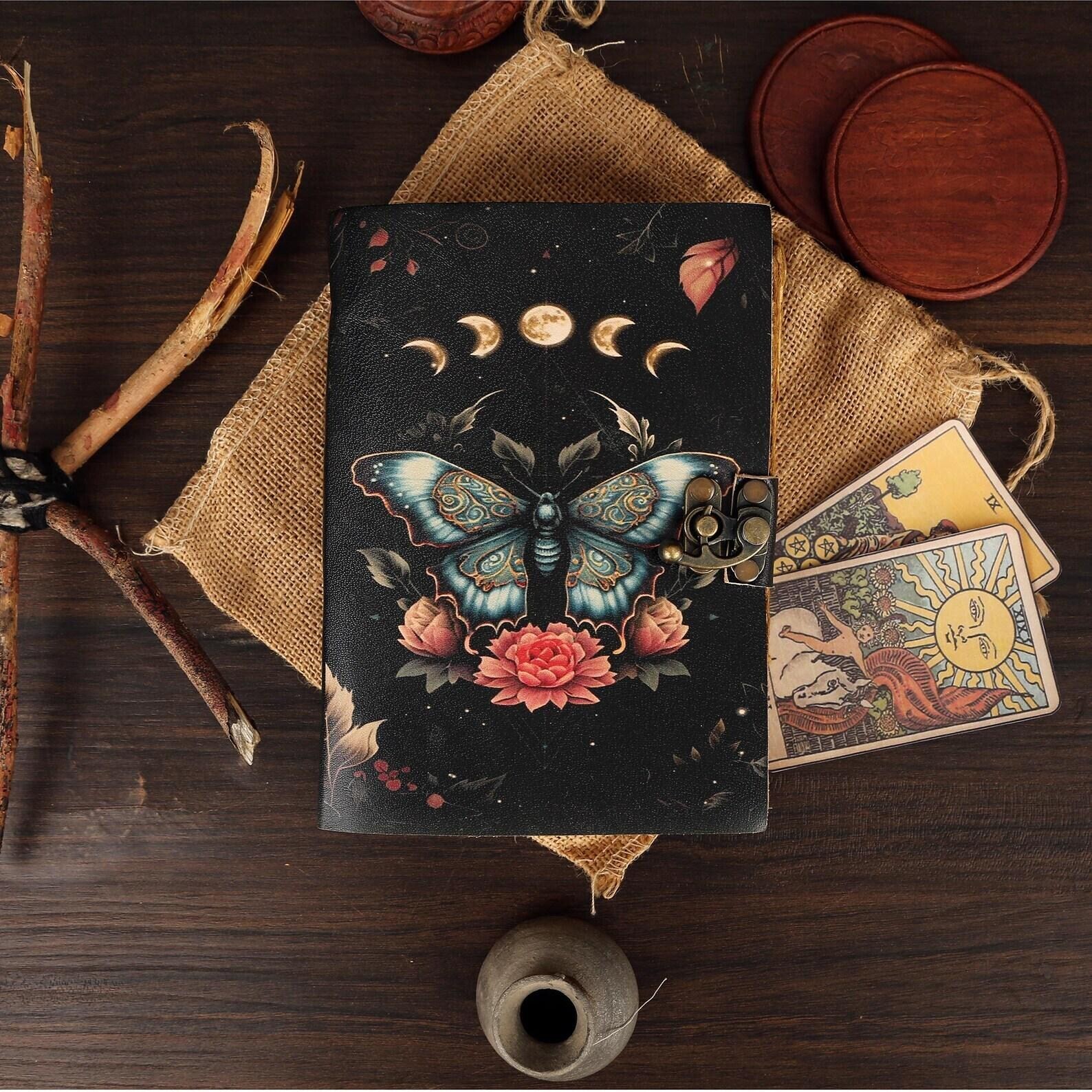 Handmade Luna Moth Butterly Vintage Deckle Edge Paper Leather Journal Blank.