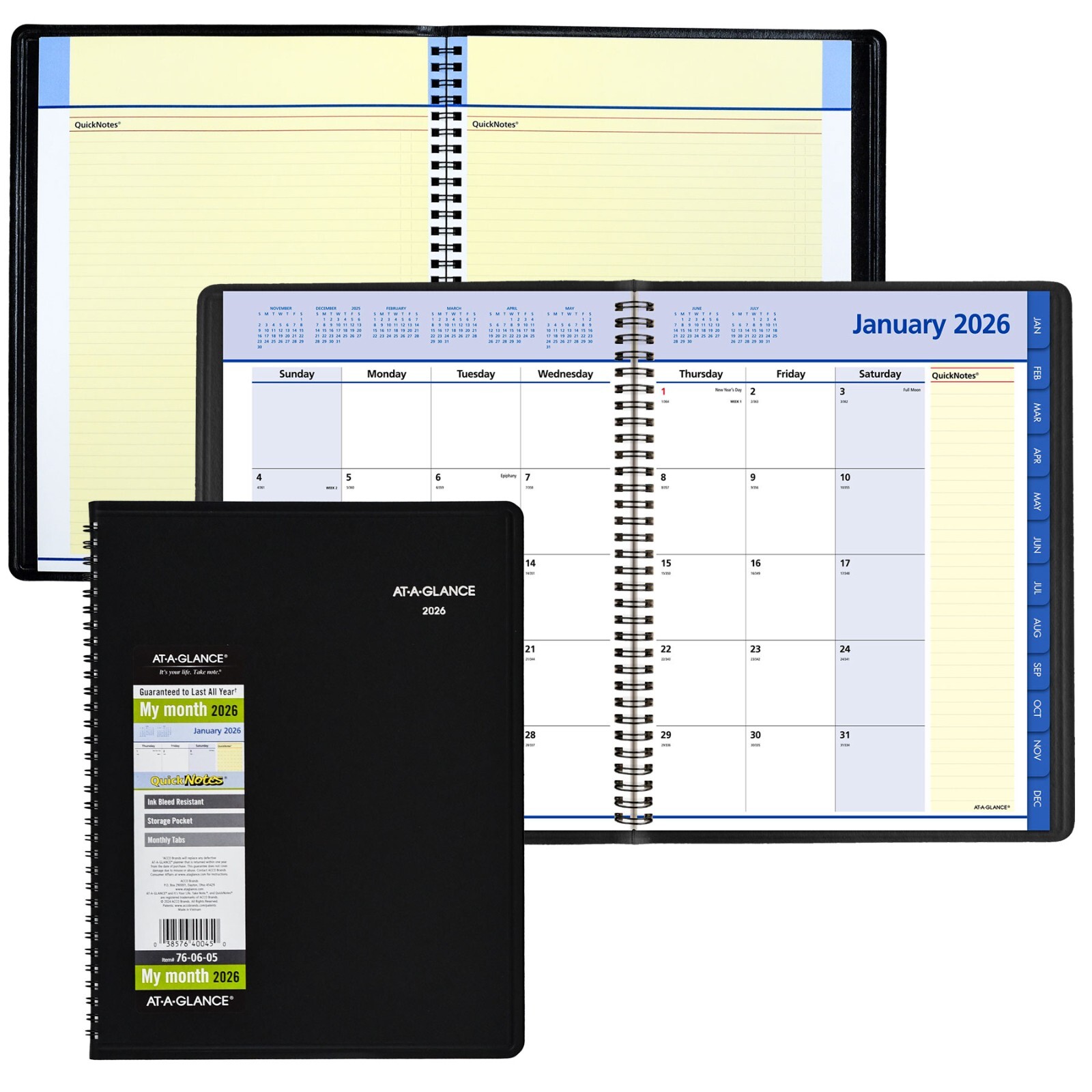 2026 At-A-Glance 76-06-05 QuickNotes Monthly Planner, 8-1/4 x 11″