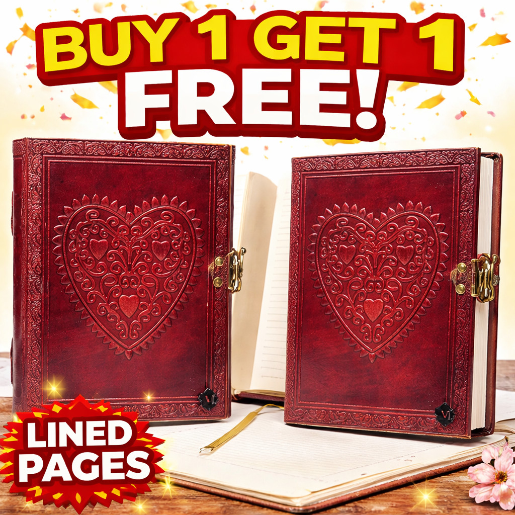 Leather Journal8x6Handmade–Vintage Embossed Heart Diary,200Lined Pages B1G1 Free